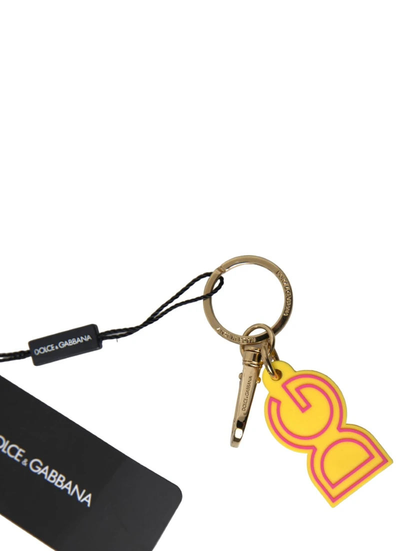 Yellow Rubber DG Logo Gold Brass Metal Keyring Keychain