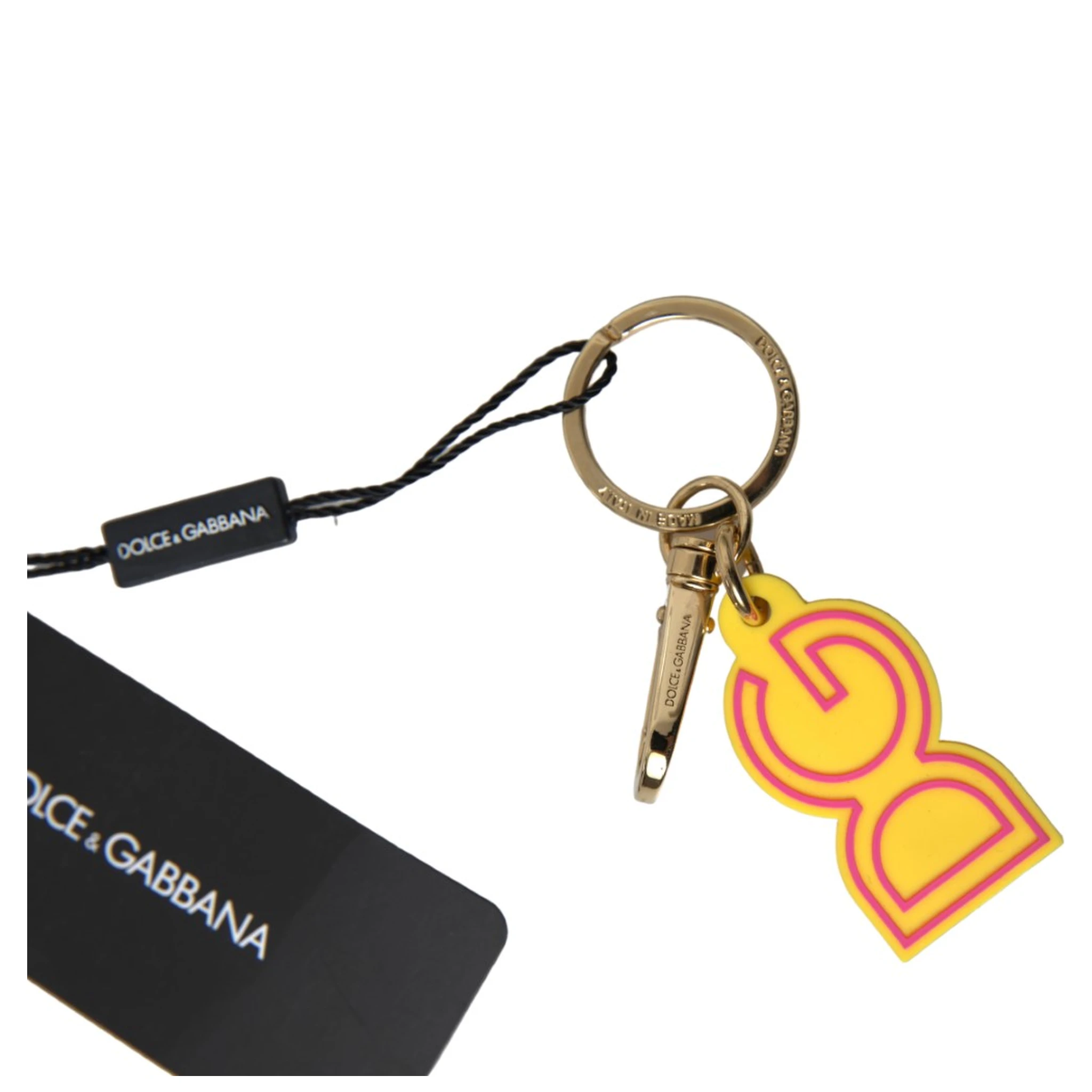 Yellow Rubber DG Logo Gold Brass Metal Keyring Keychain