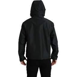 Black Polyester Logo Plaque Hooded Jacket