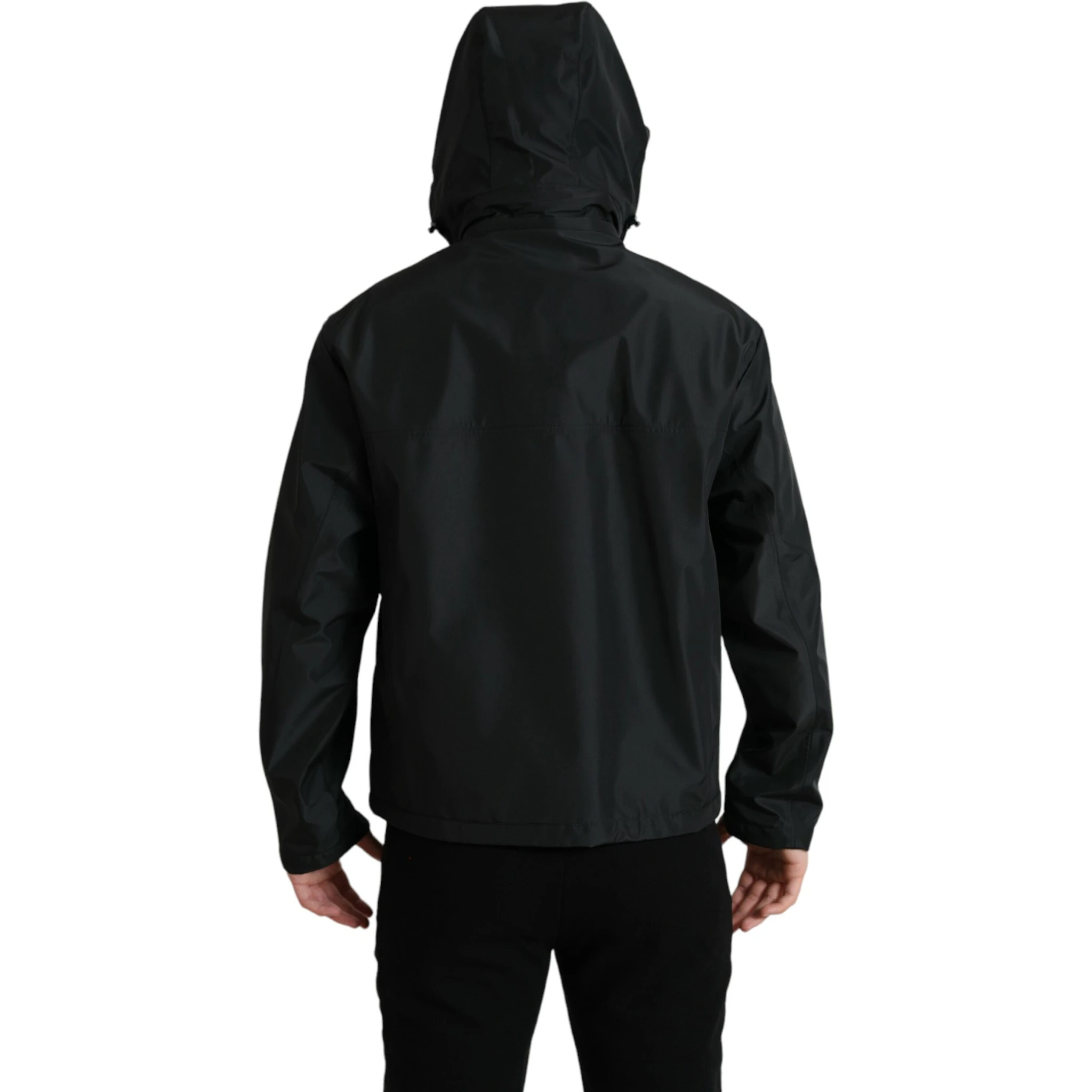 Black Polyester Logo Plaque Hooded Jacket
