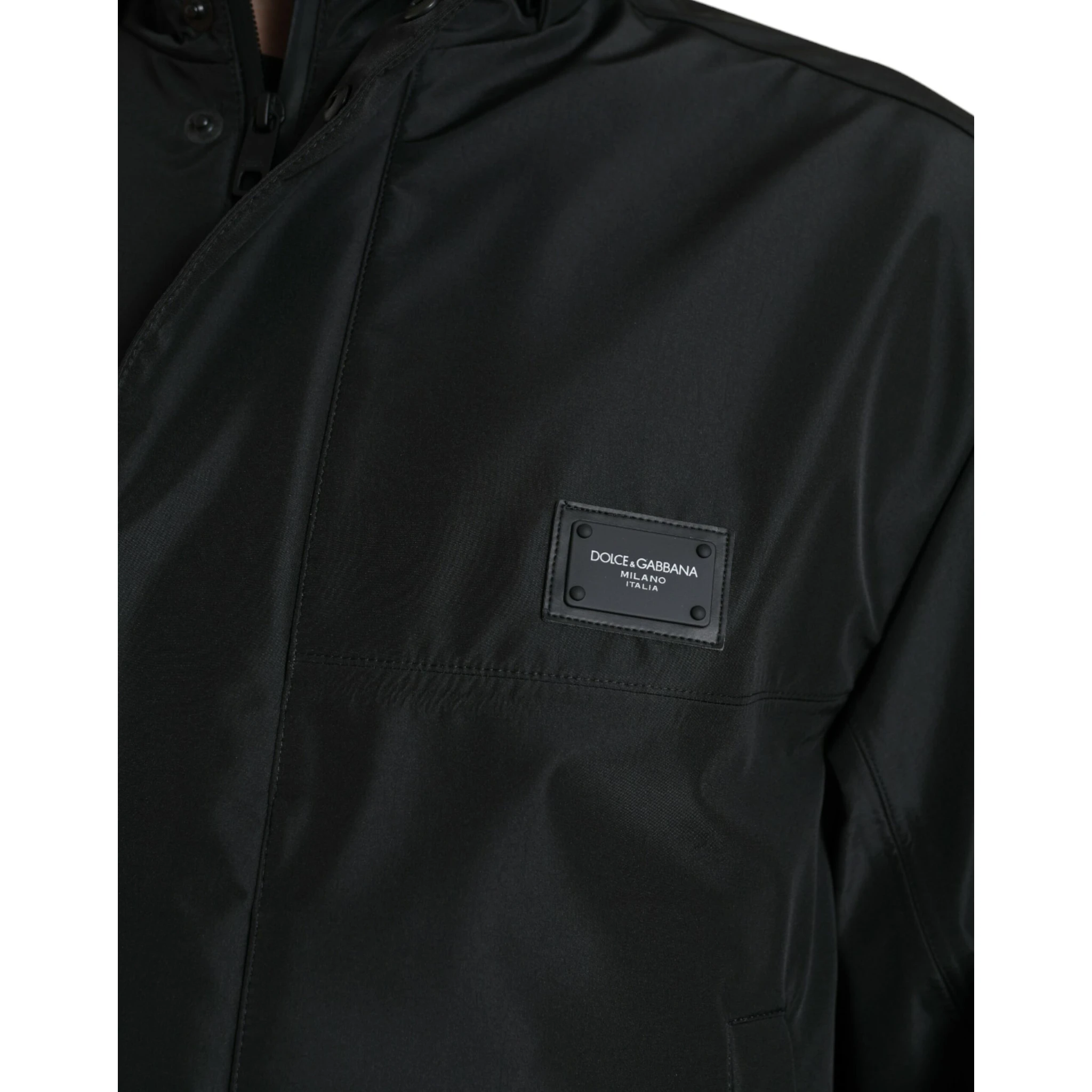 Black Polyester Logo Plaque Hooded Jacket
