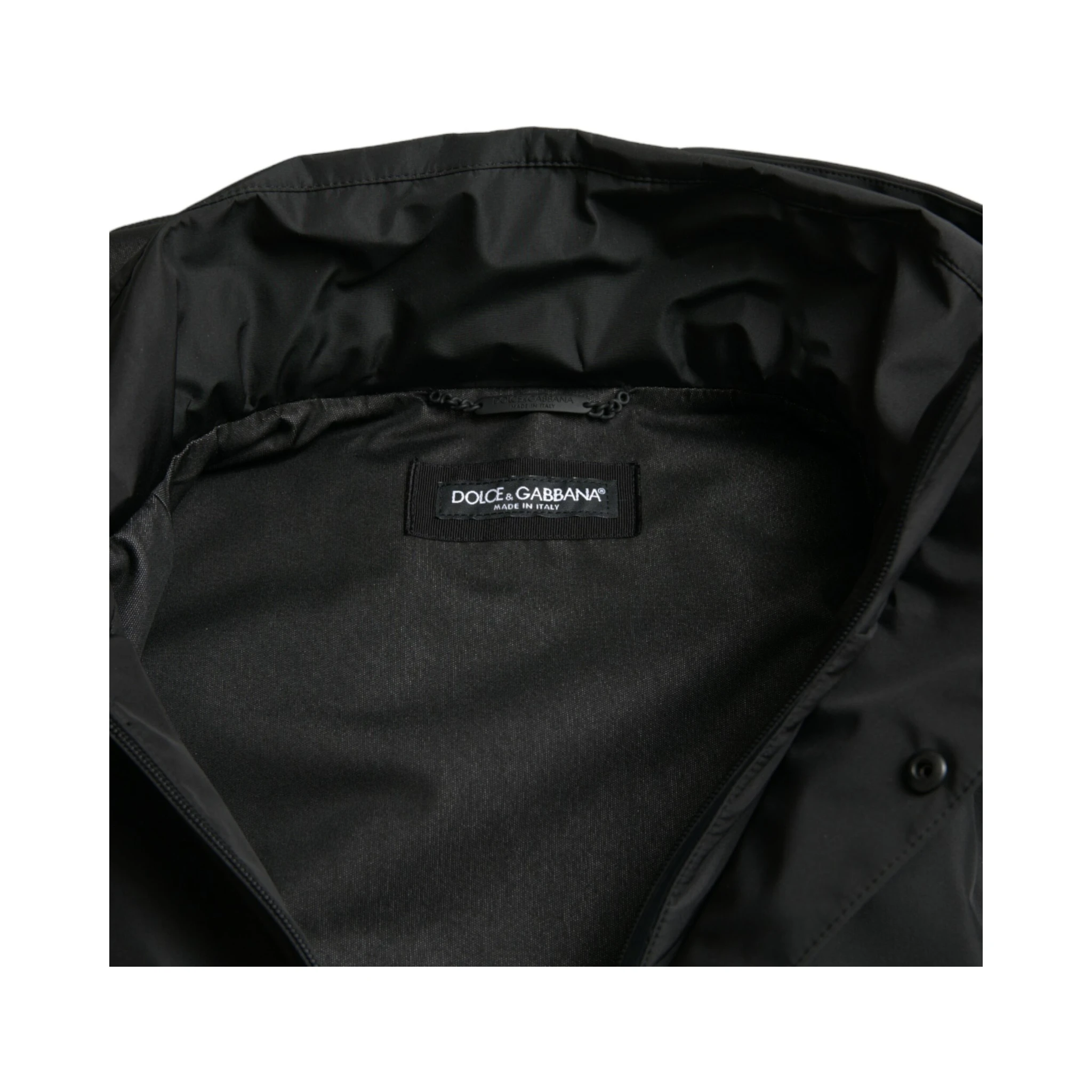 Black Polyester Logo Plaque Hooded Jacket