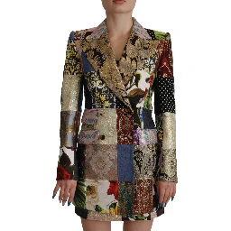 Multicolor Double-Breasted Patchwork Jacquard Blazer Jacket