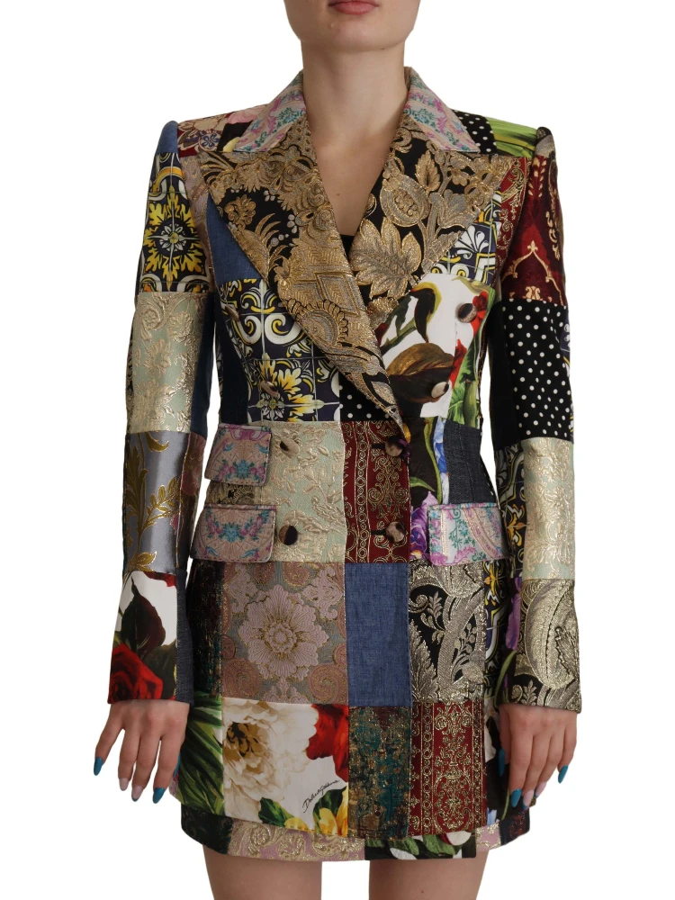 Multicolor Double-Breasted Patchwork Jacquard Blazer Jacket