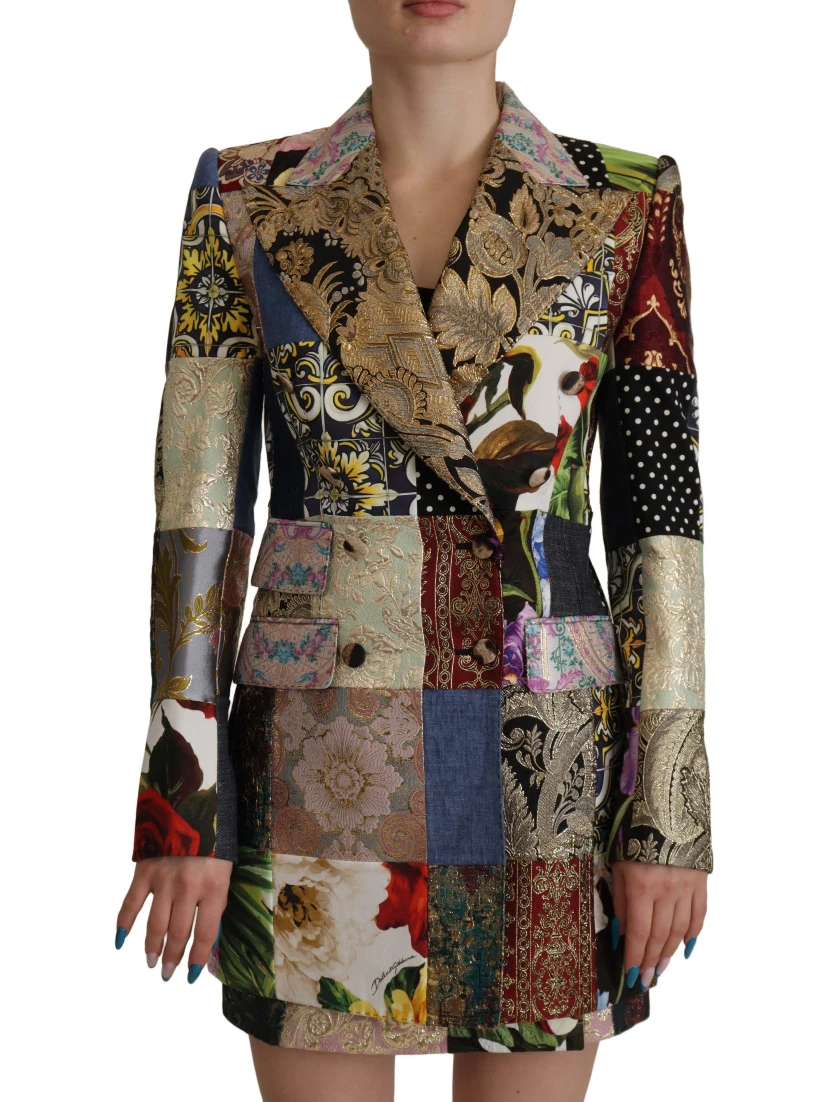 Multicolor Double-Breasted Patchwork Jacquard Blazer Jacket
