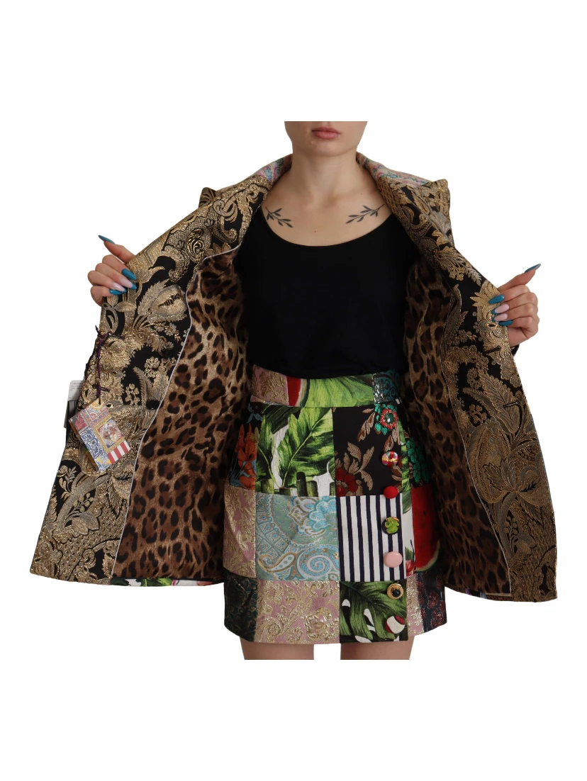 Multicolor Double-Breasted Patchwork Jacquard Blazer Jacket