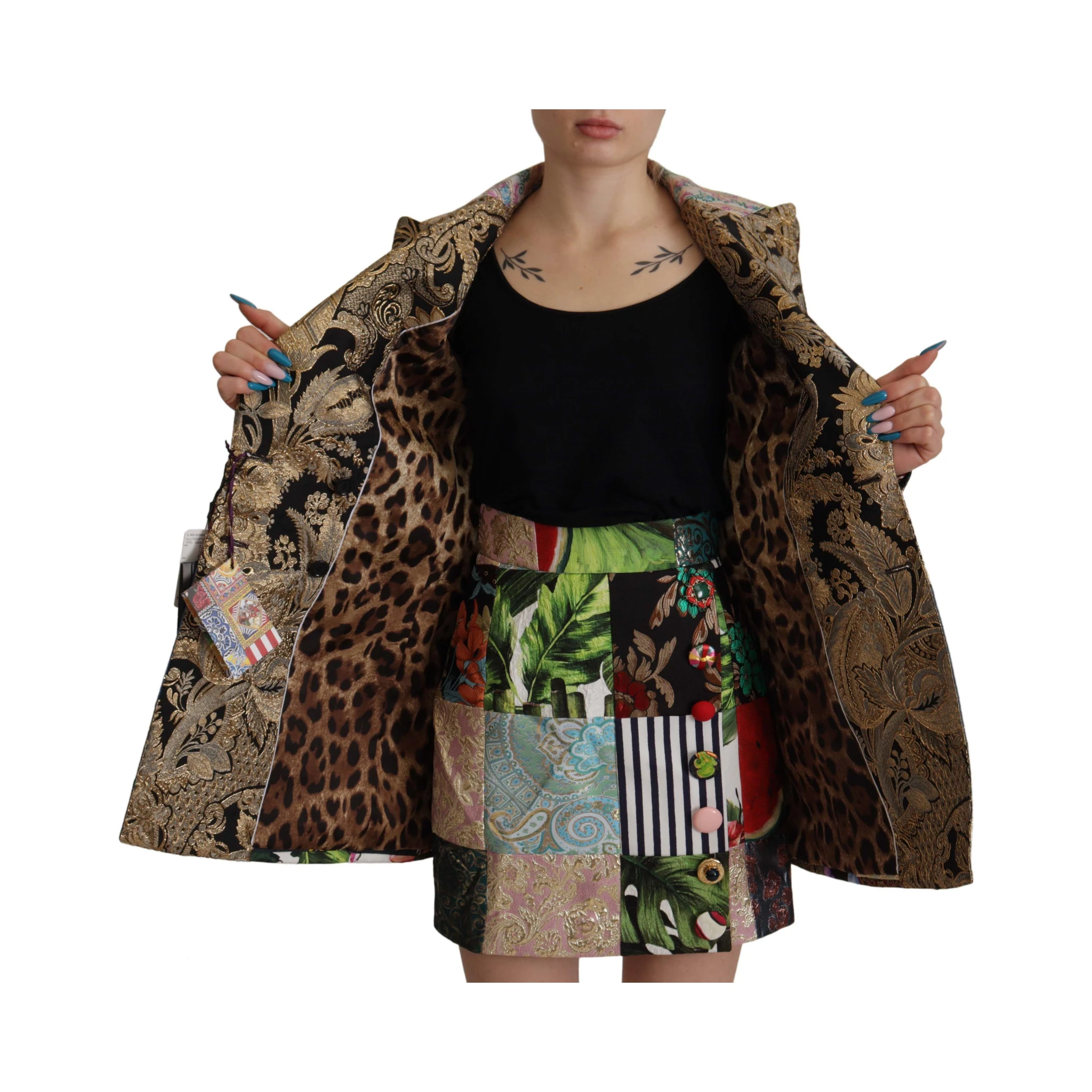 Multicolor Double-Breasted Patchwork Jacquard Blazer Jacket