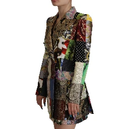 Multicolor Double-Breasted Patchwork Jacquard Blazer Jacket