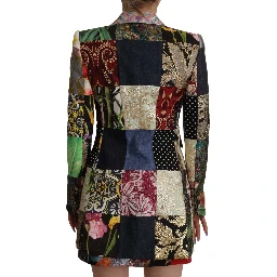 Multicolor Double-Breasted Patchwork Jacquard Blazer Jacket