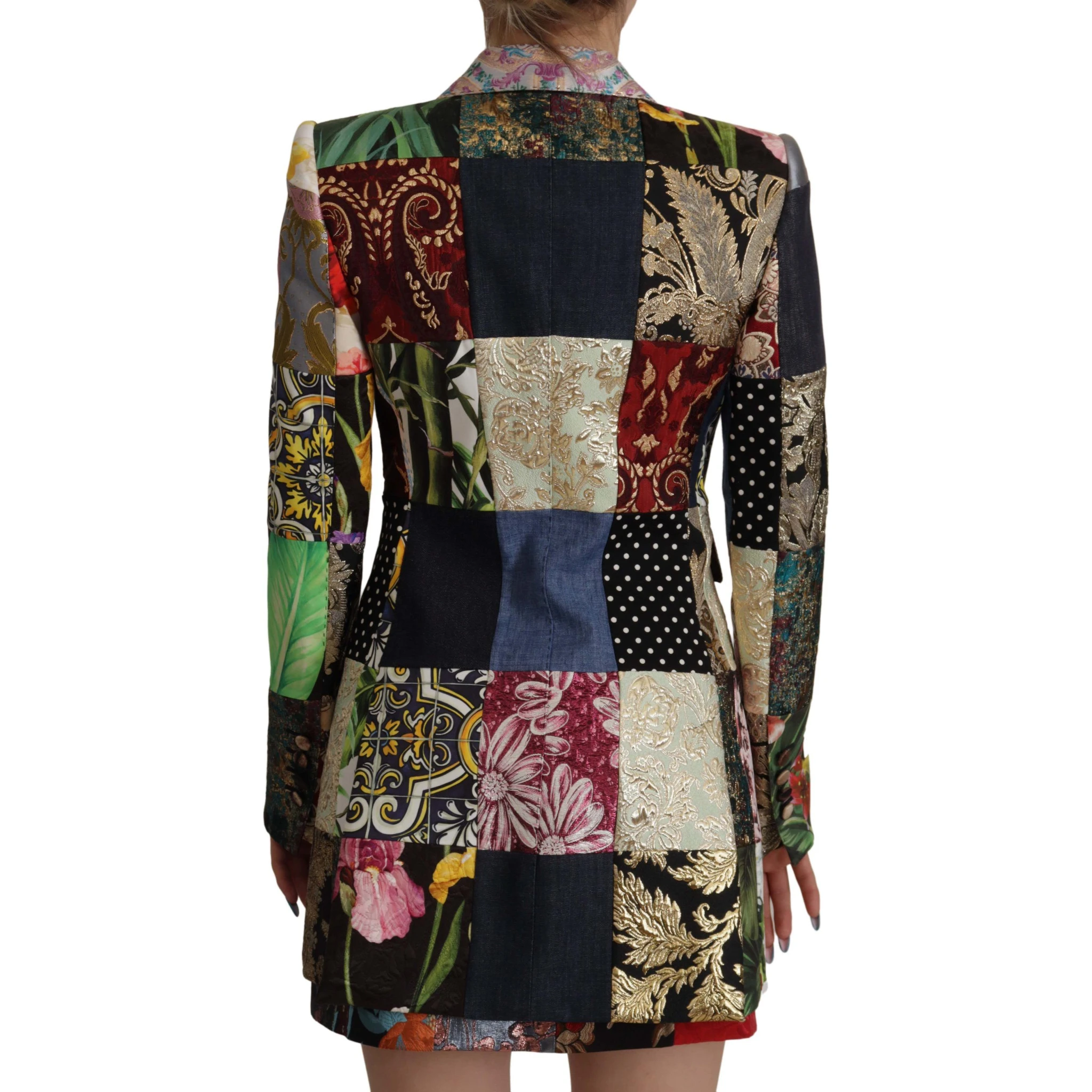Multicolor Double-Breasted Patchwork Jacquard Blazer Jacket