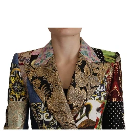 Multicolor Double-Breasted Patchwork Jacquard Blazer Jacket