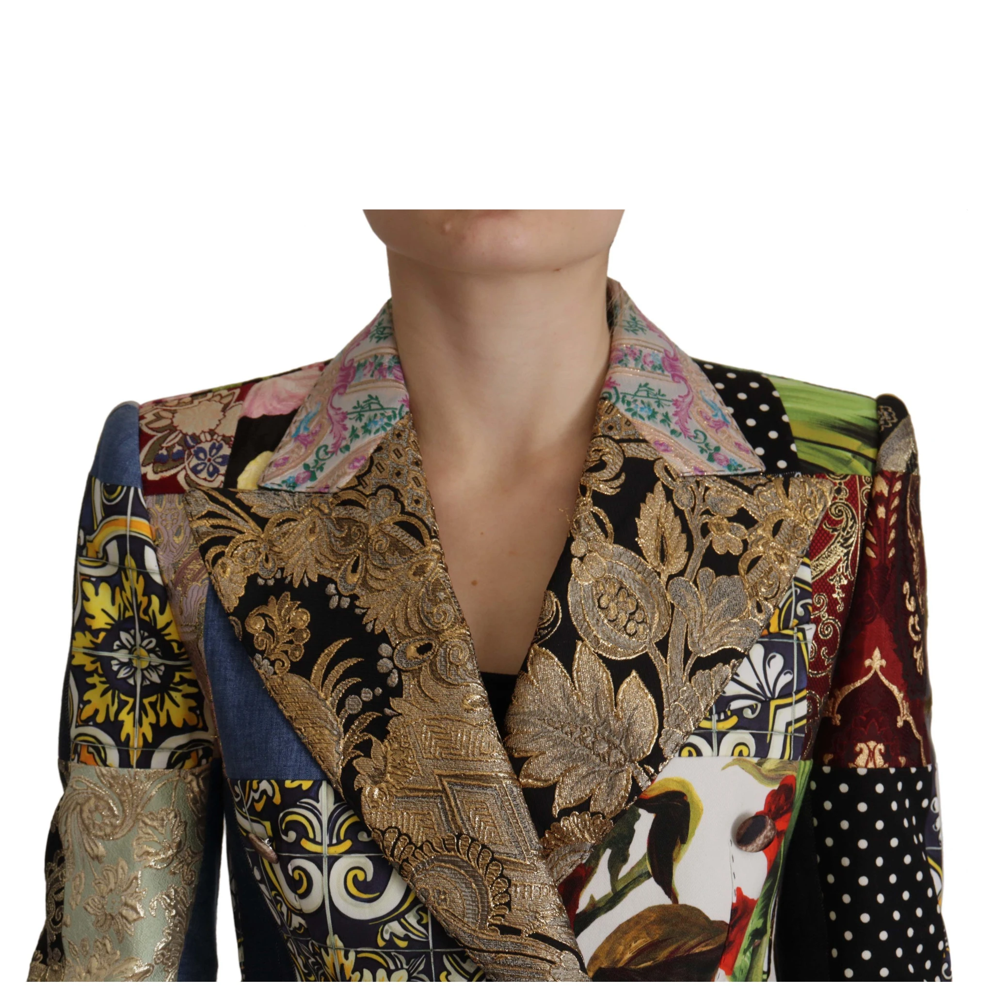 Multicolor Double-Breasted Patchwork Jacquard Blazer Jacket