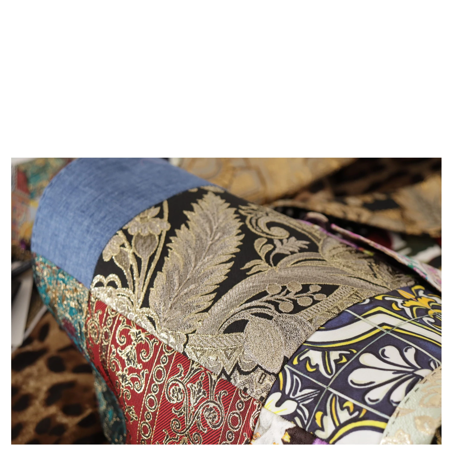 Multicolor Double-Breasted Patchwork Jacquard Blazer Jacket