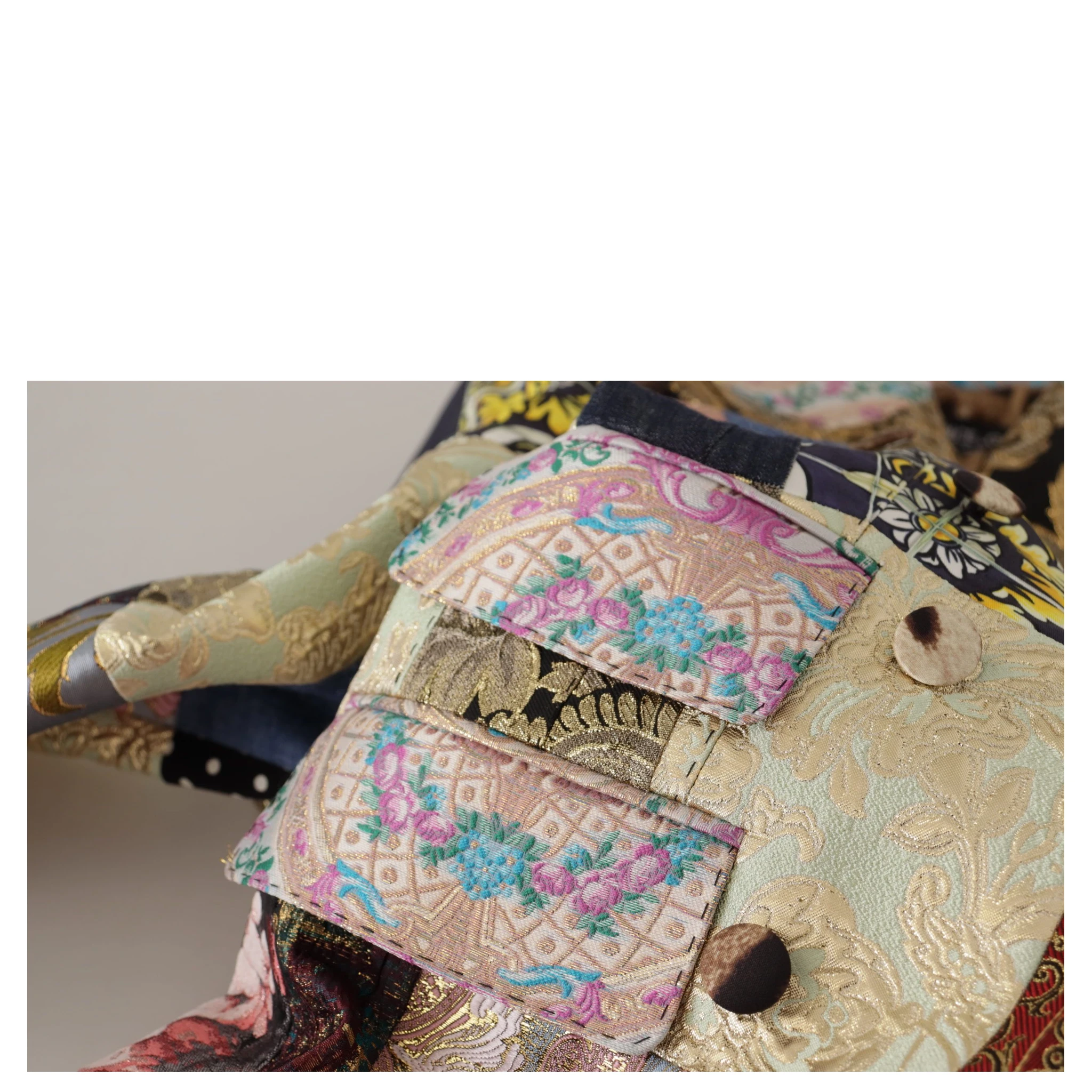 Multicolor Double-Breasted Patchwork Jacquard Blazer Jacket
