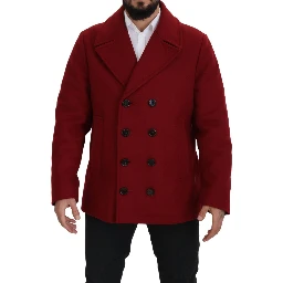 Red Wool Double Breasted Coat Jacket