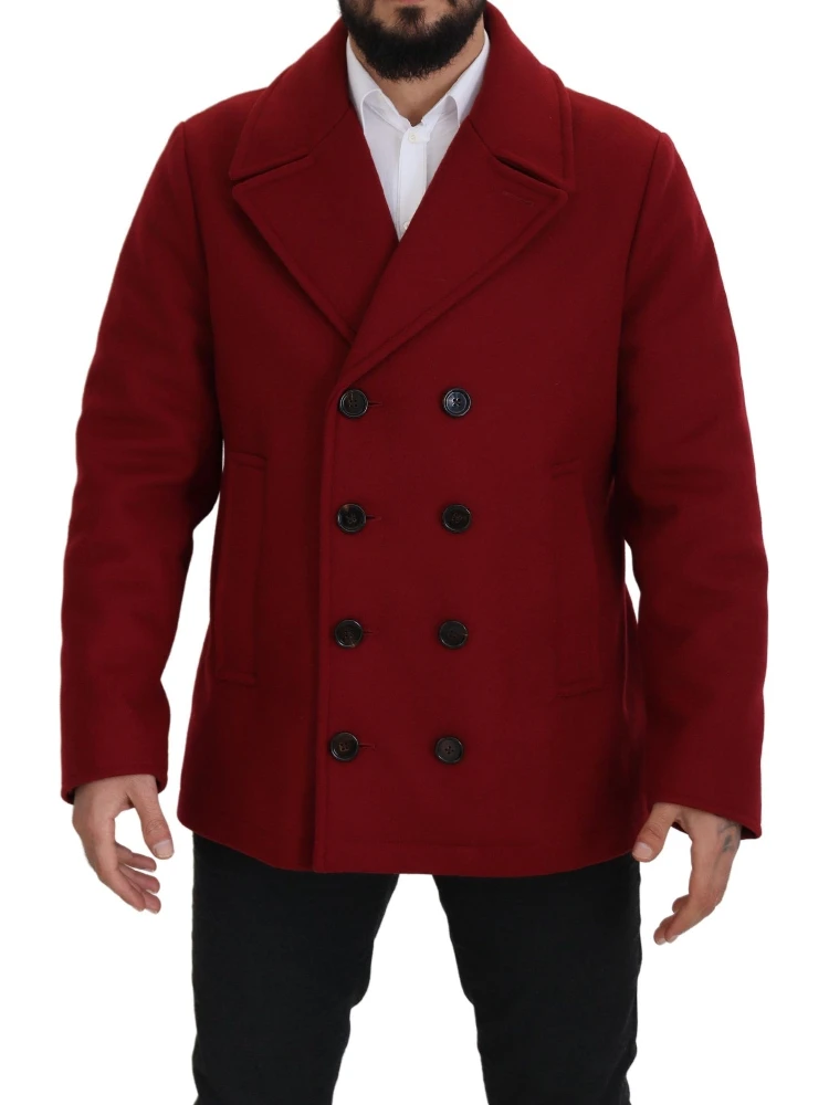 Red Wool Double Breasted Coat Jacket