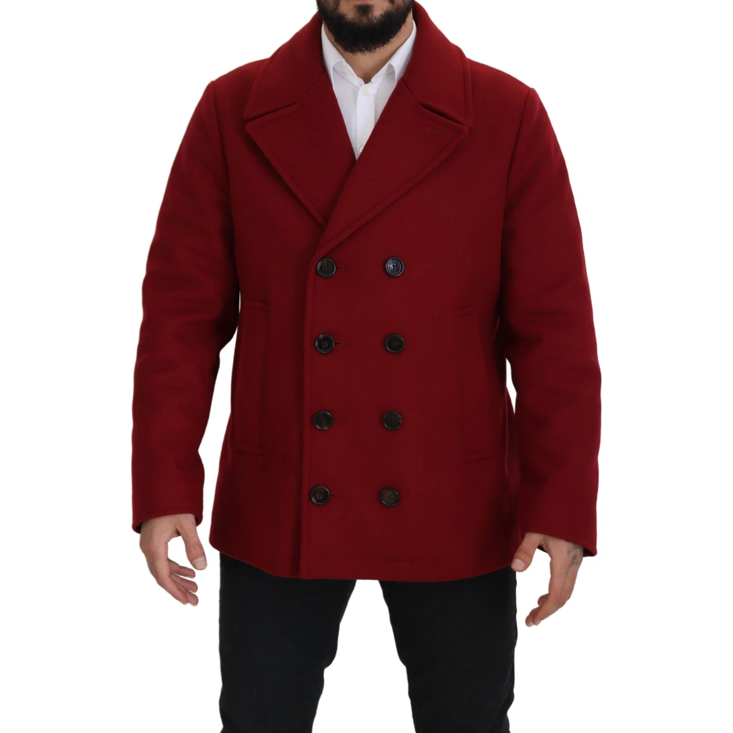 Red Wool Double Breasted Coat Jacket