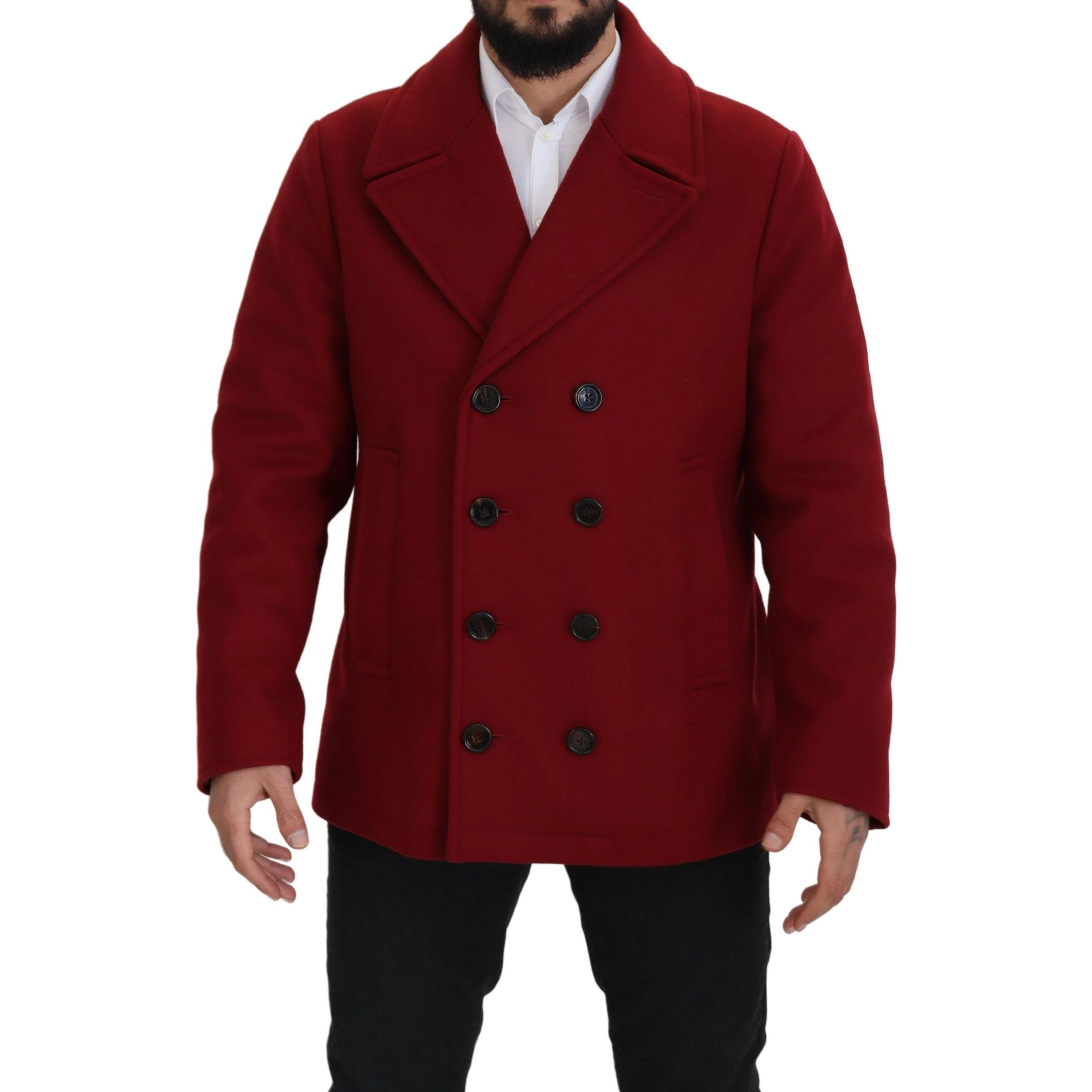 Red Wool Double Breasted Coat Jacket