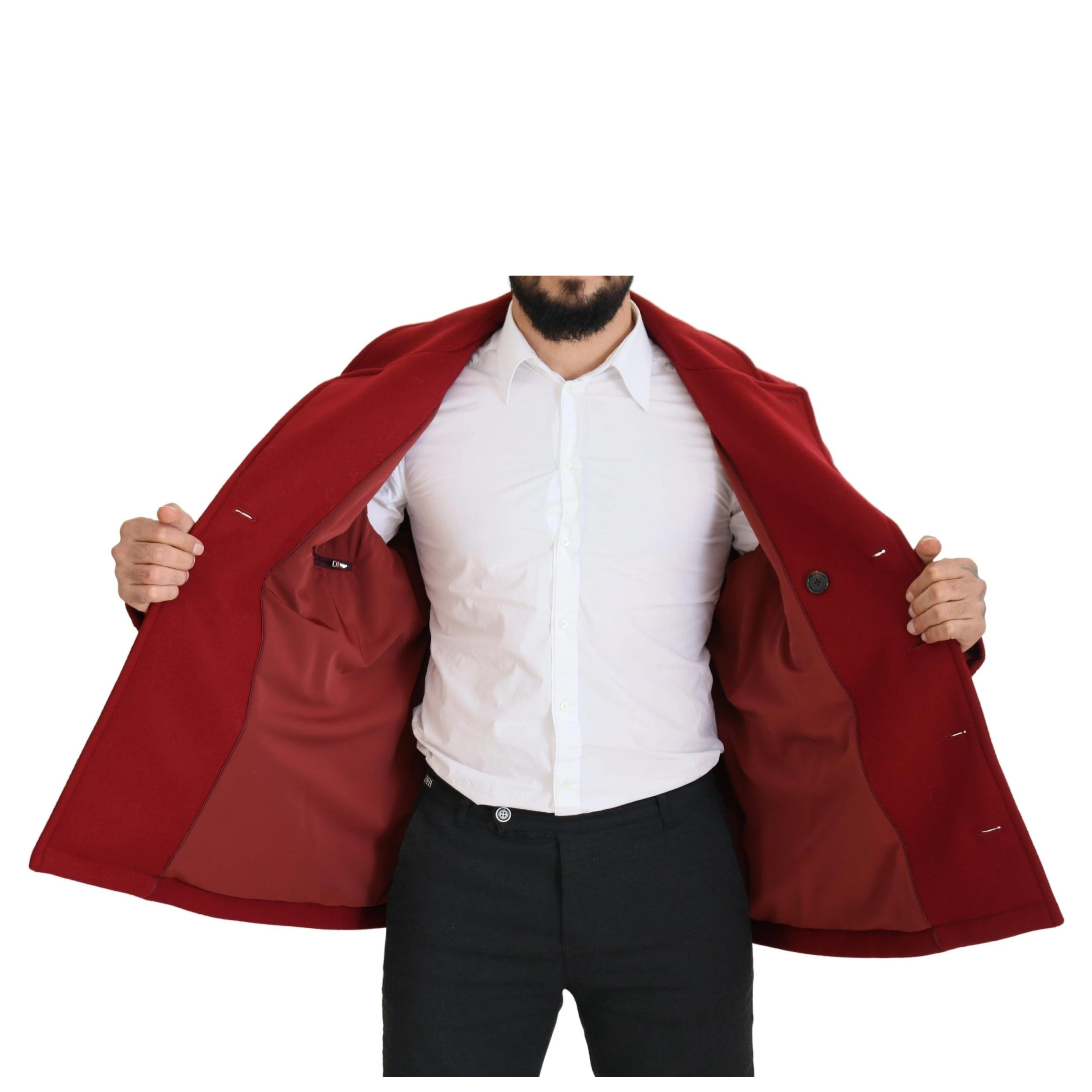 Red Wool Double Breasted Coat Jacket