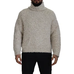 Cream Wool Knit Turtleneck Pullover Sweater