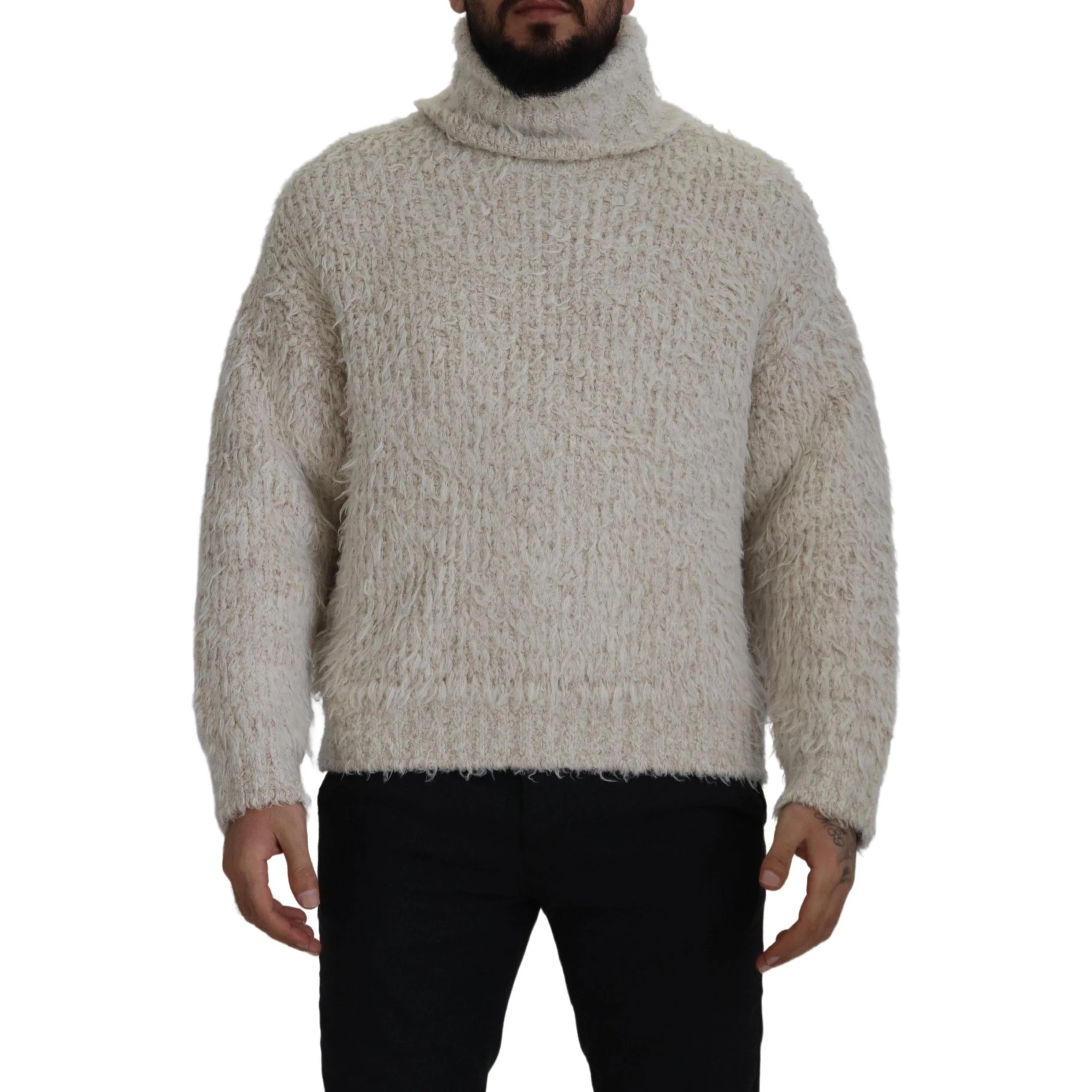 Cream Wool Knit Turtleneck Pullover Sweater