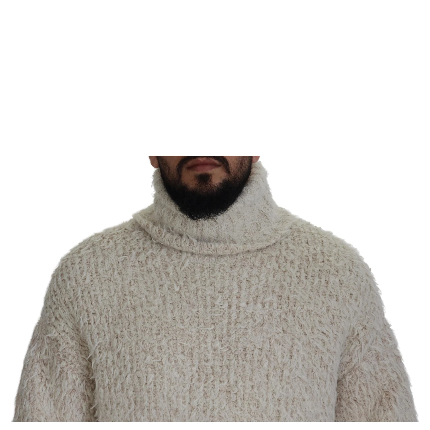 Cream Wool Knit Turtleneck Pullover Sweater