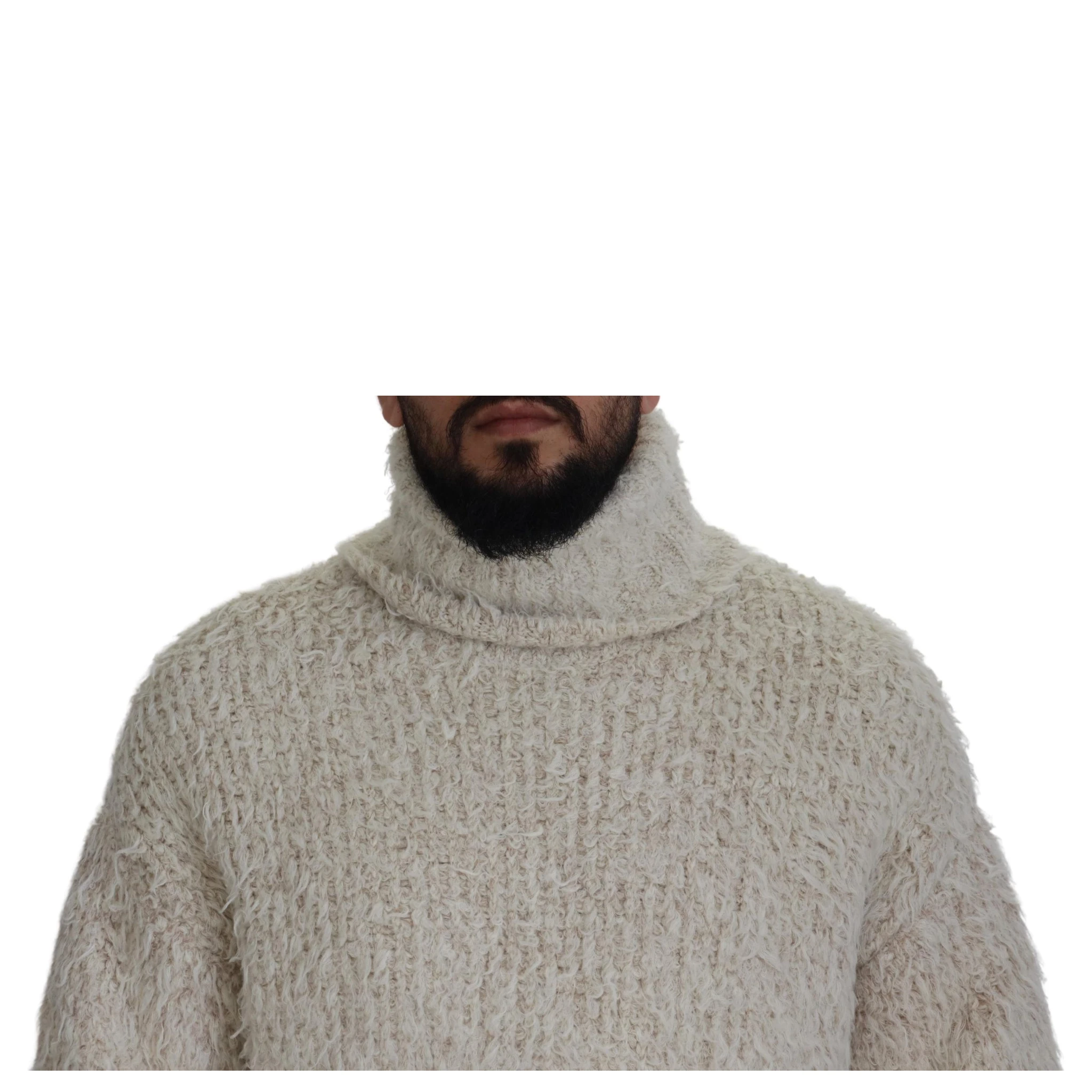 Cream Wool Knit Turtleneck Pullover Sweater