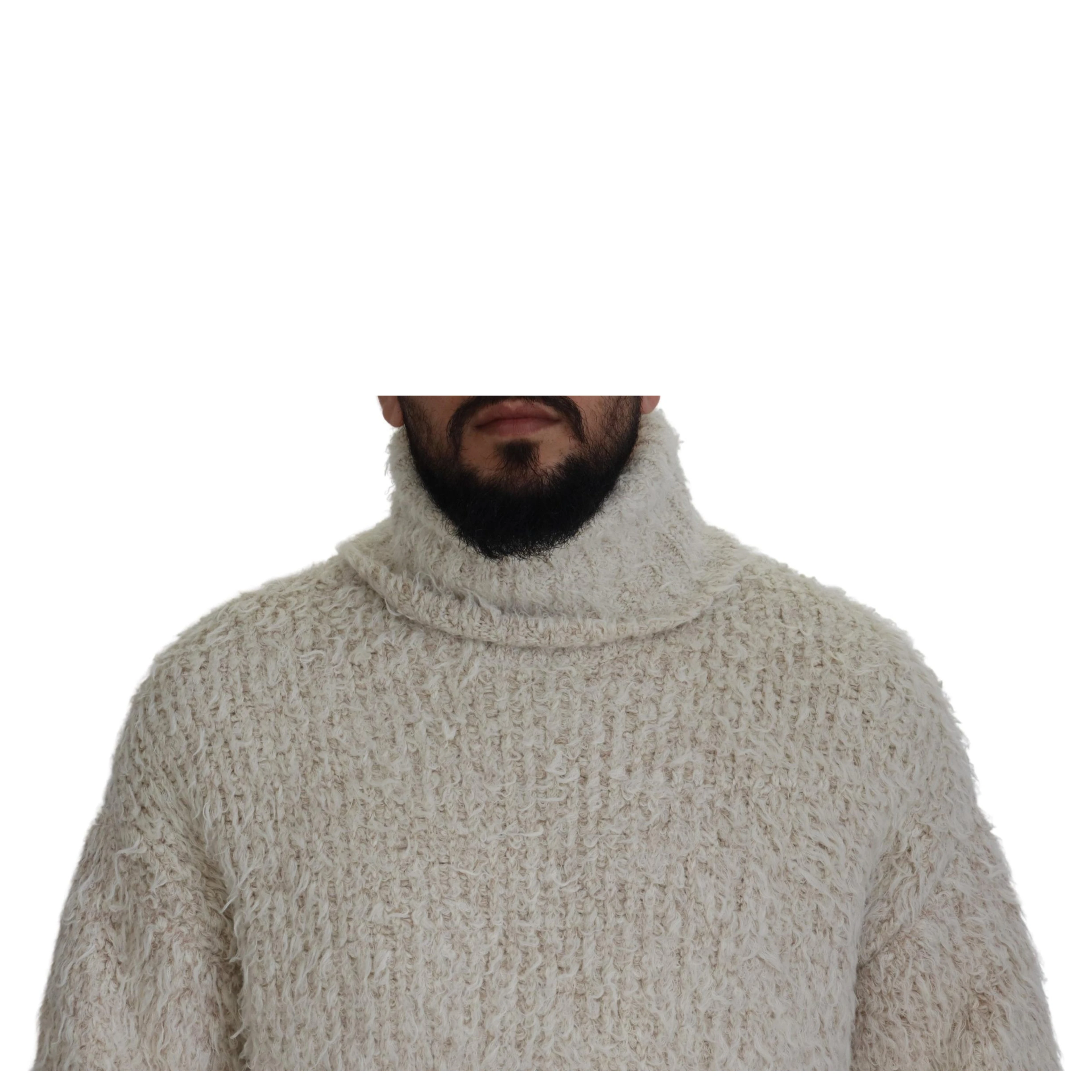 Cream Wool Knit Turtleneck Pullover Sweater