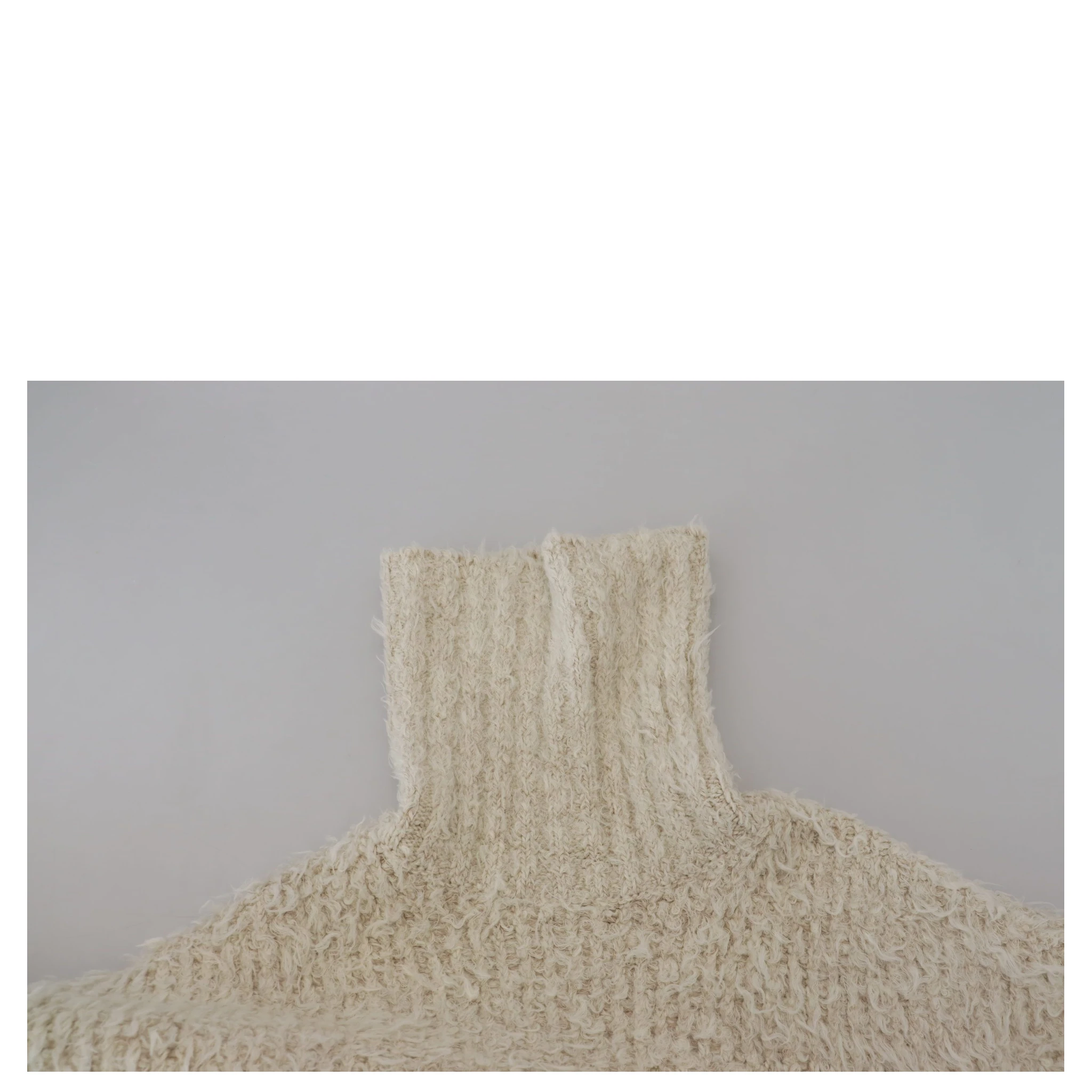Cream Wool Knit Turtleneck Pullover Sweater