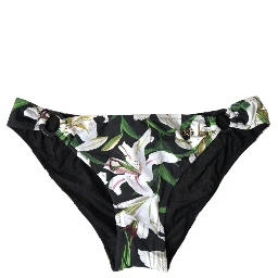 Black Lily Print Swimwear Bottom Beachwear Bikini