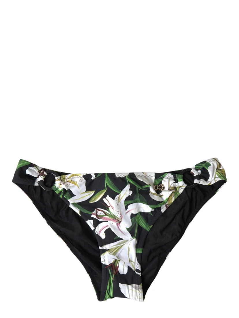 Black Lily Print Swimwear Bottom Beachwear Bikini