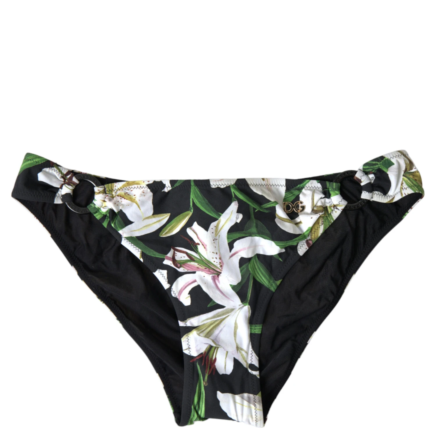 Black Lily Print Swimwear Bottom Beachwear Bikini