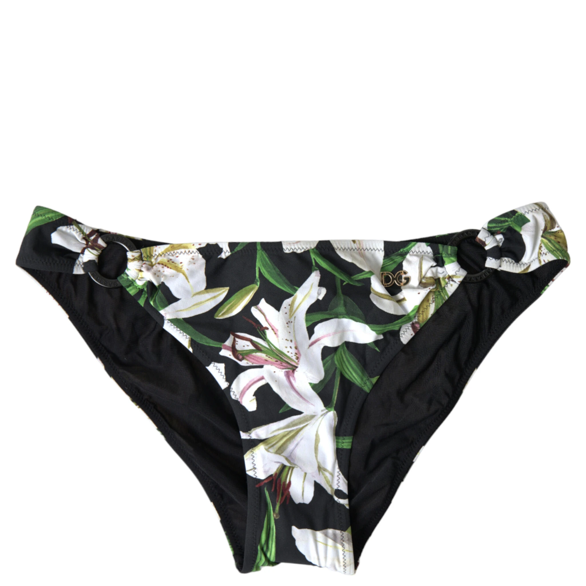 Black Lily Print Swimwear Bottom Beachwear Bikini