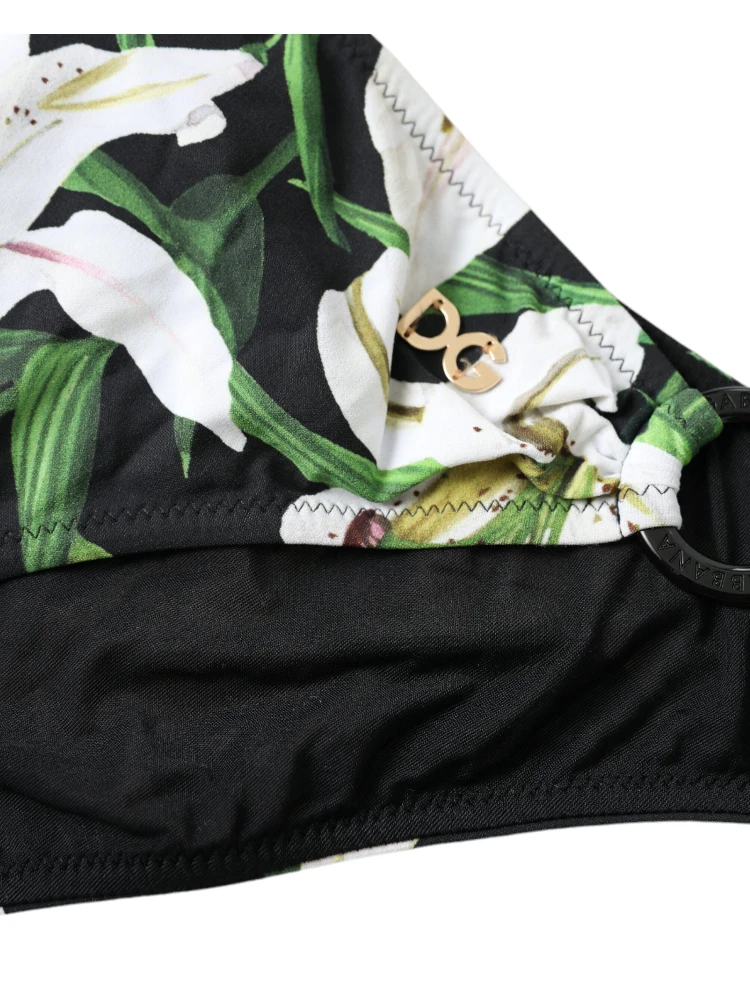 Black Lily Print Swimwear Bottom Beachwear Bikini alternative