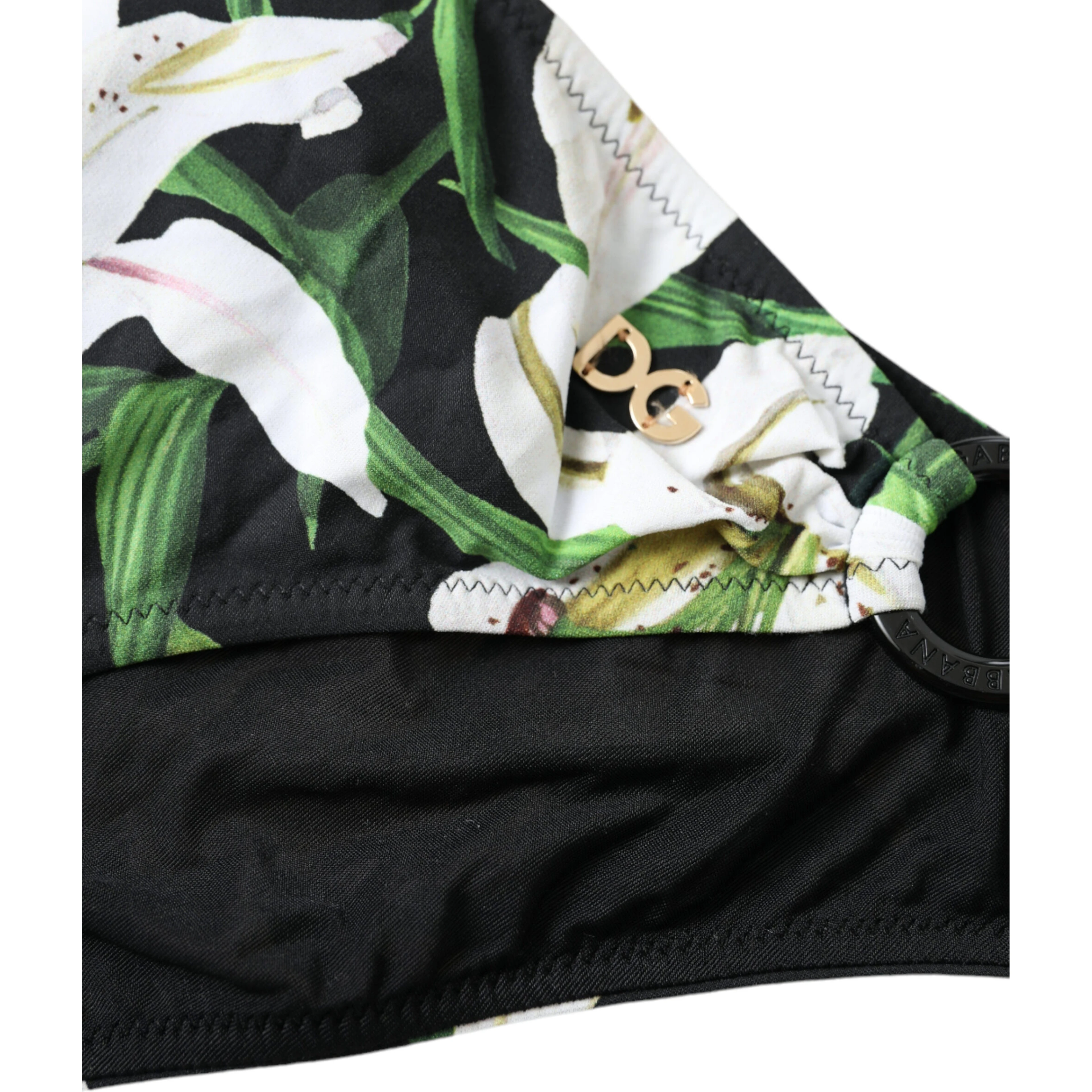 Black Lily Print Swimwear Bottom Beachwear Bikini