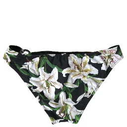 Black Lily Print Swimwear Bottom Beachwear Bikini
