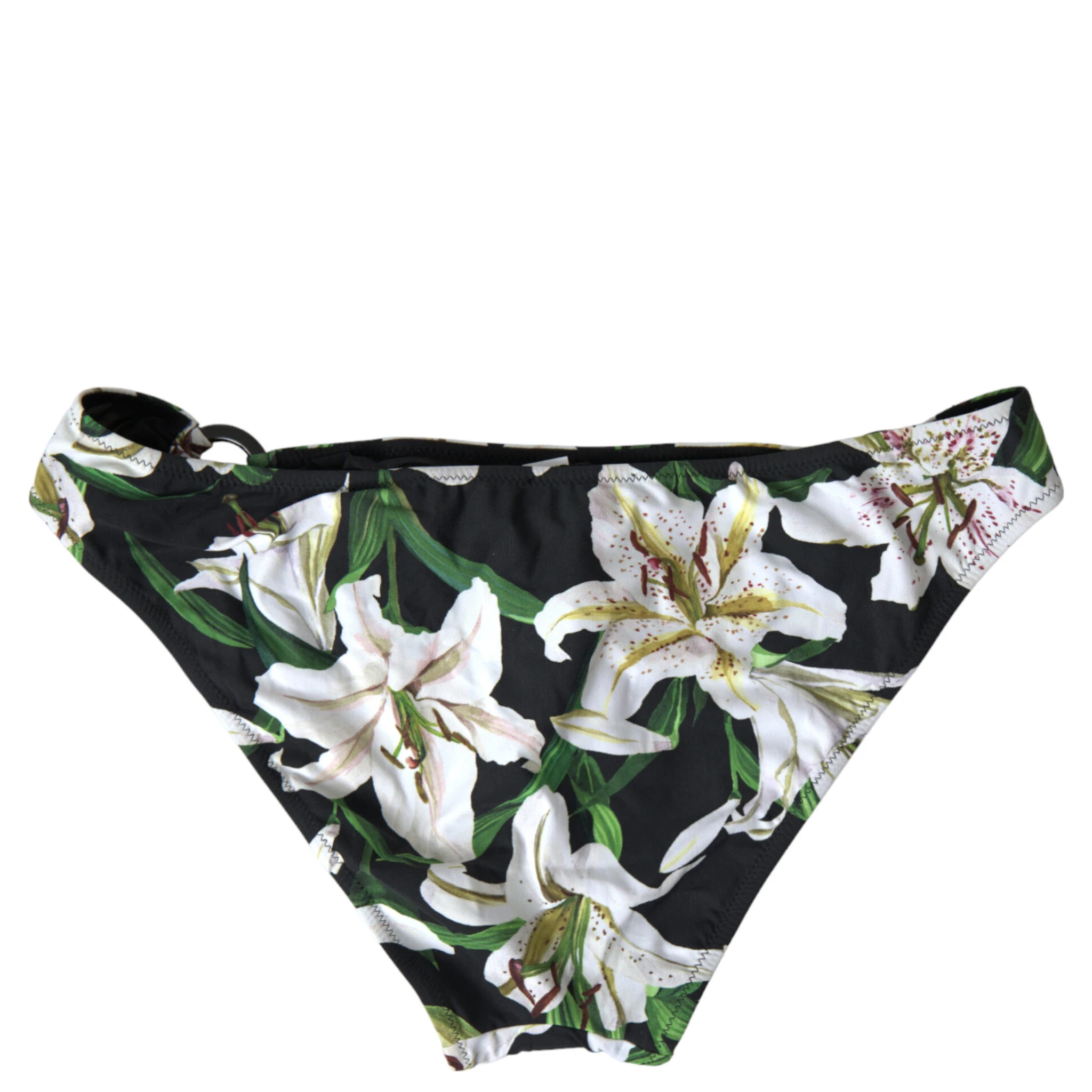 Black Lily Print Swimwear Bottom Beachwear Bikini