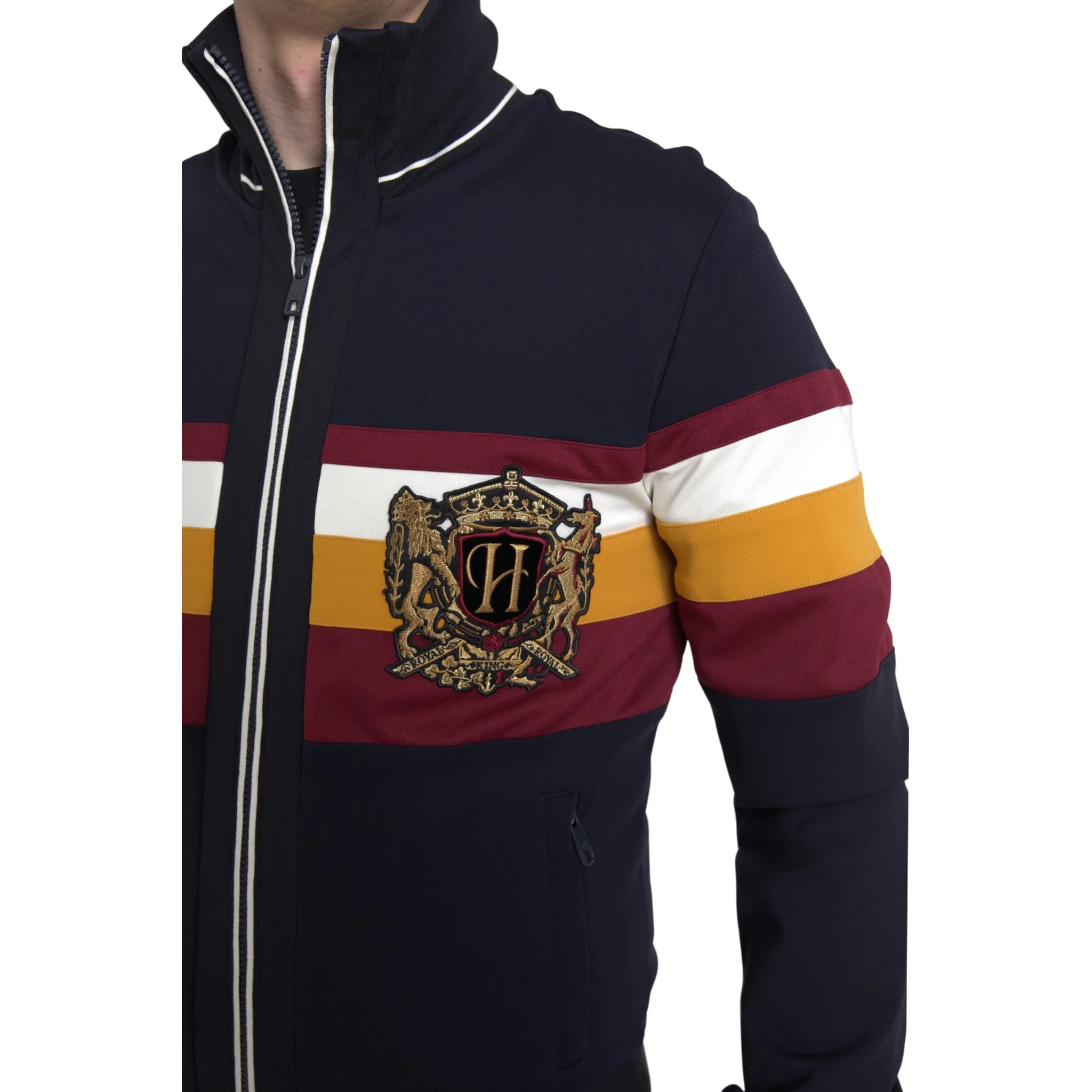 Blue Cardigan Heraldic Full Zip Sweater