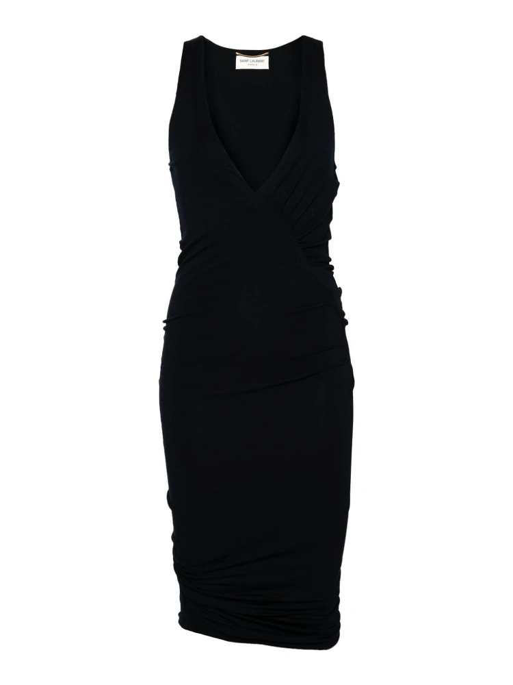 ruched V-neck mini dress