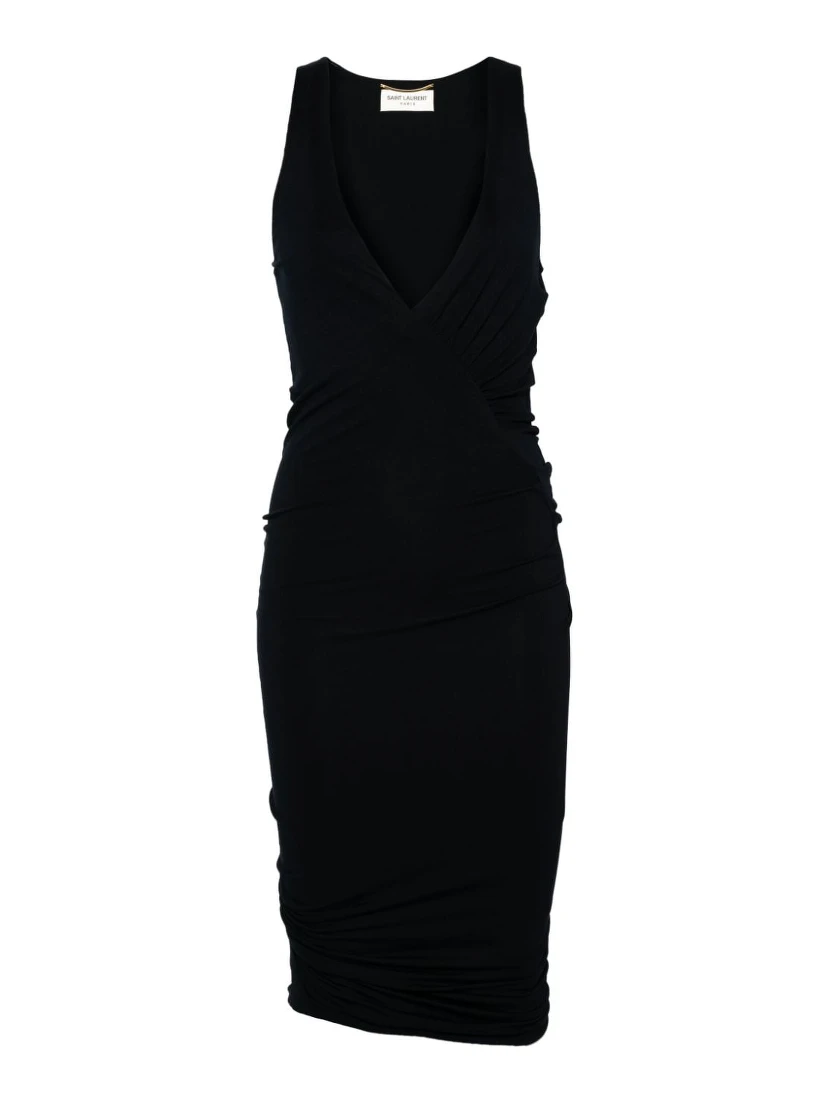 ruched V-neck mini dress