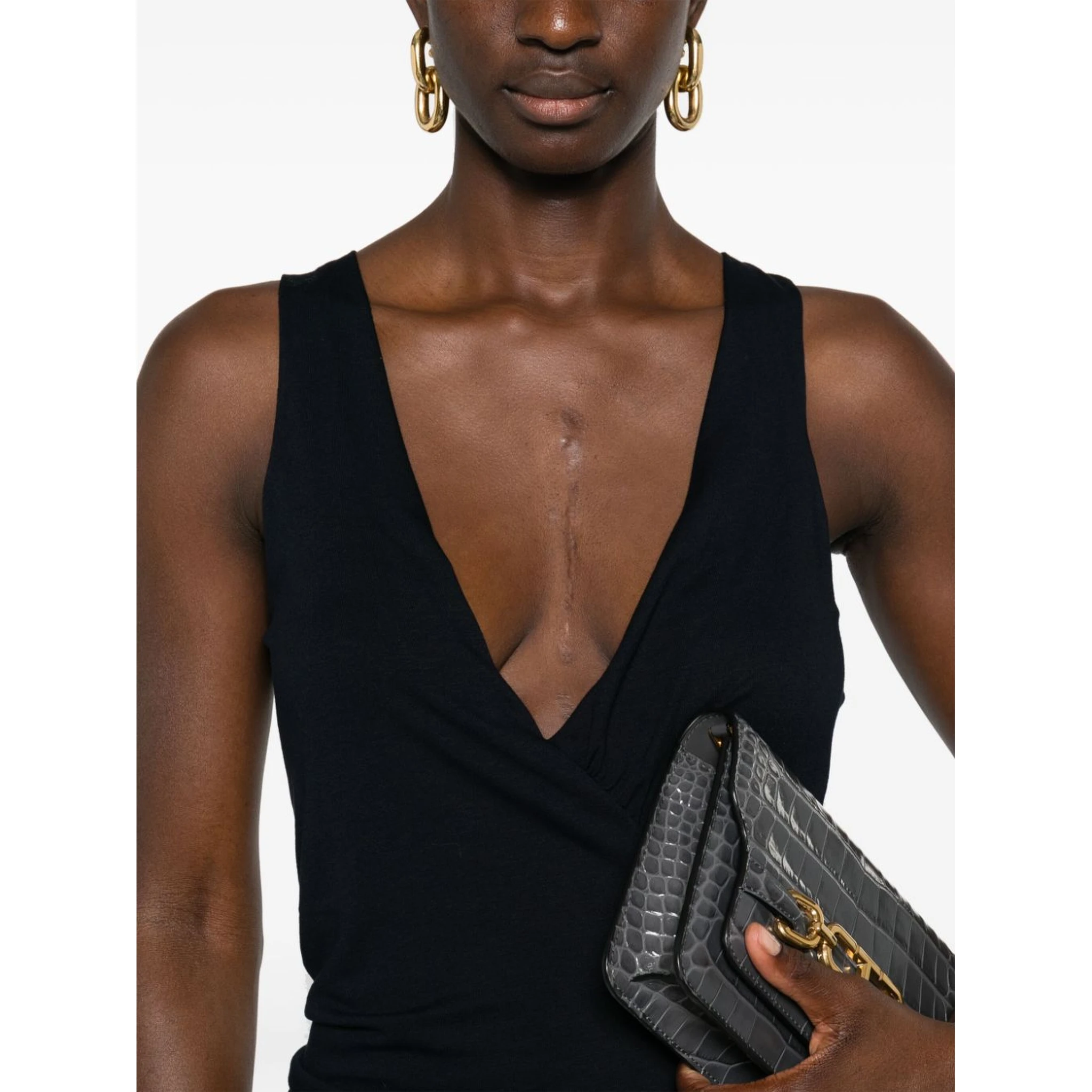 ruched V-neck mini dress