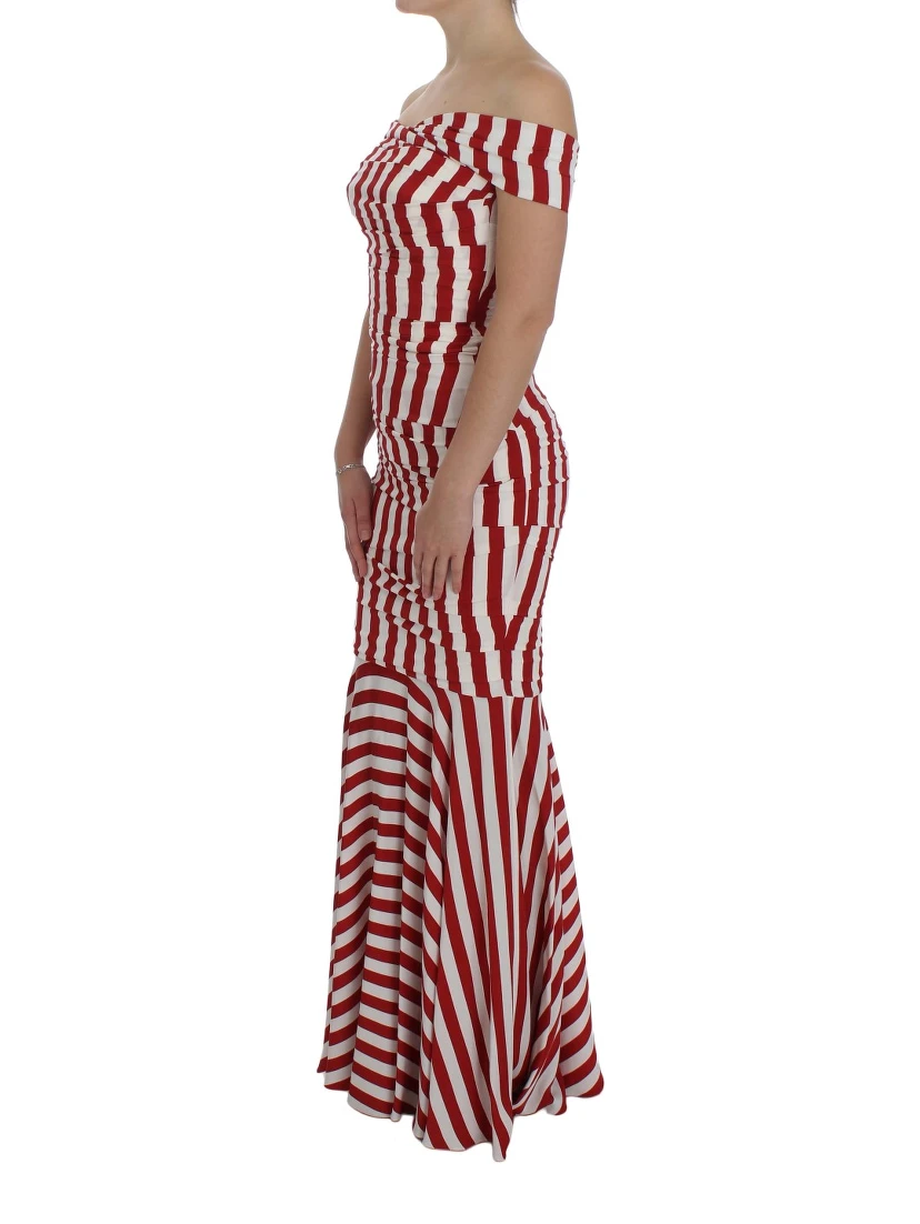 Red White Silk Stretch Dress