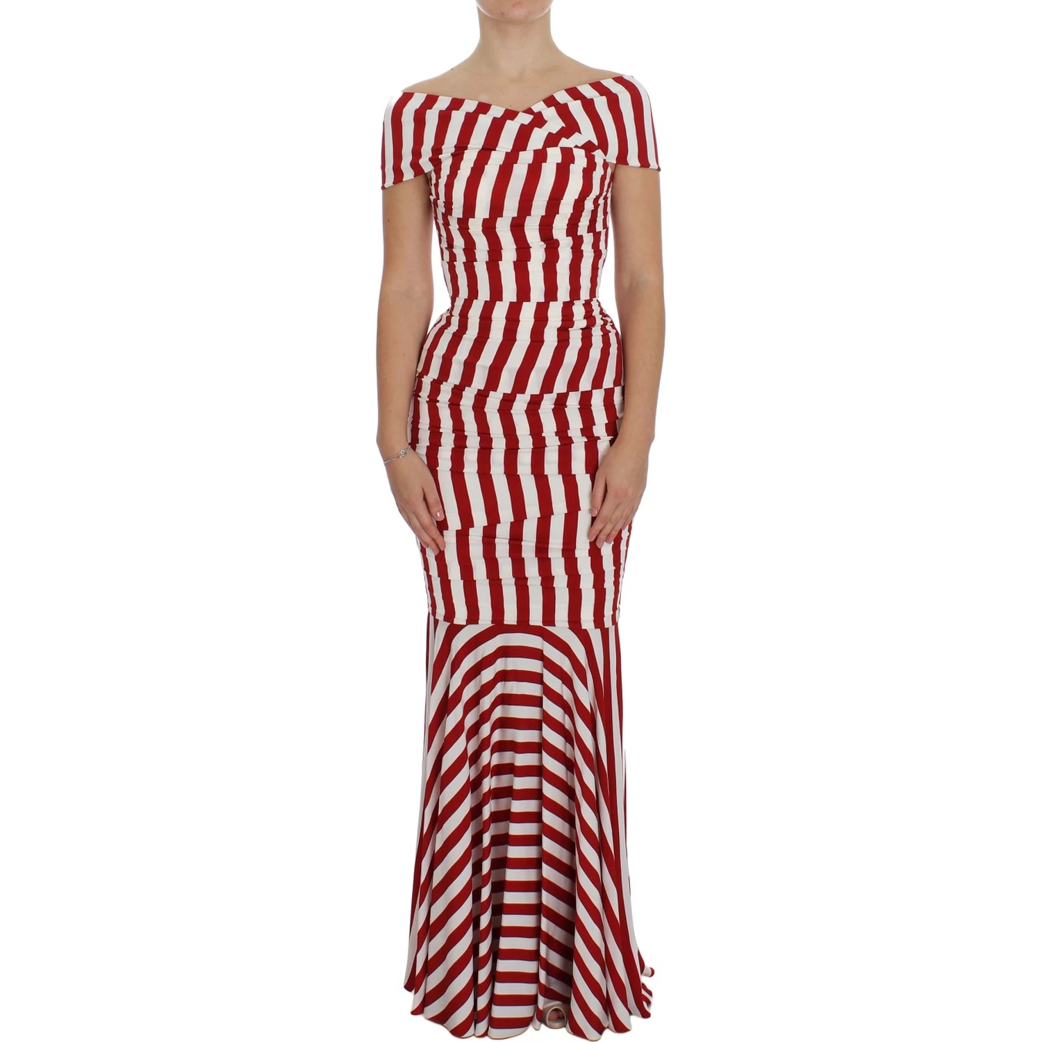 Red White Silk Stretch Dress