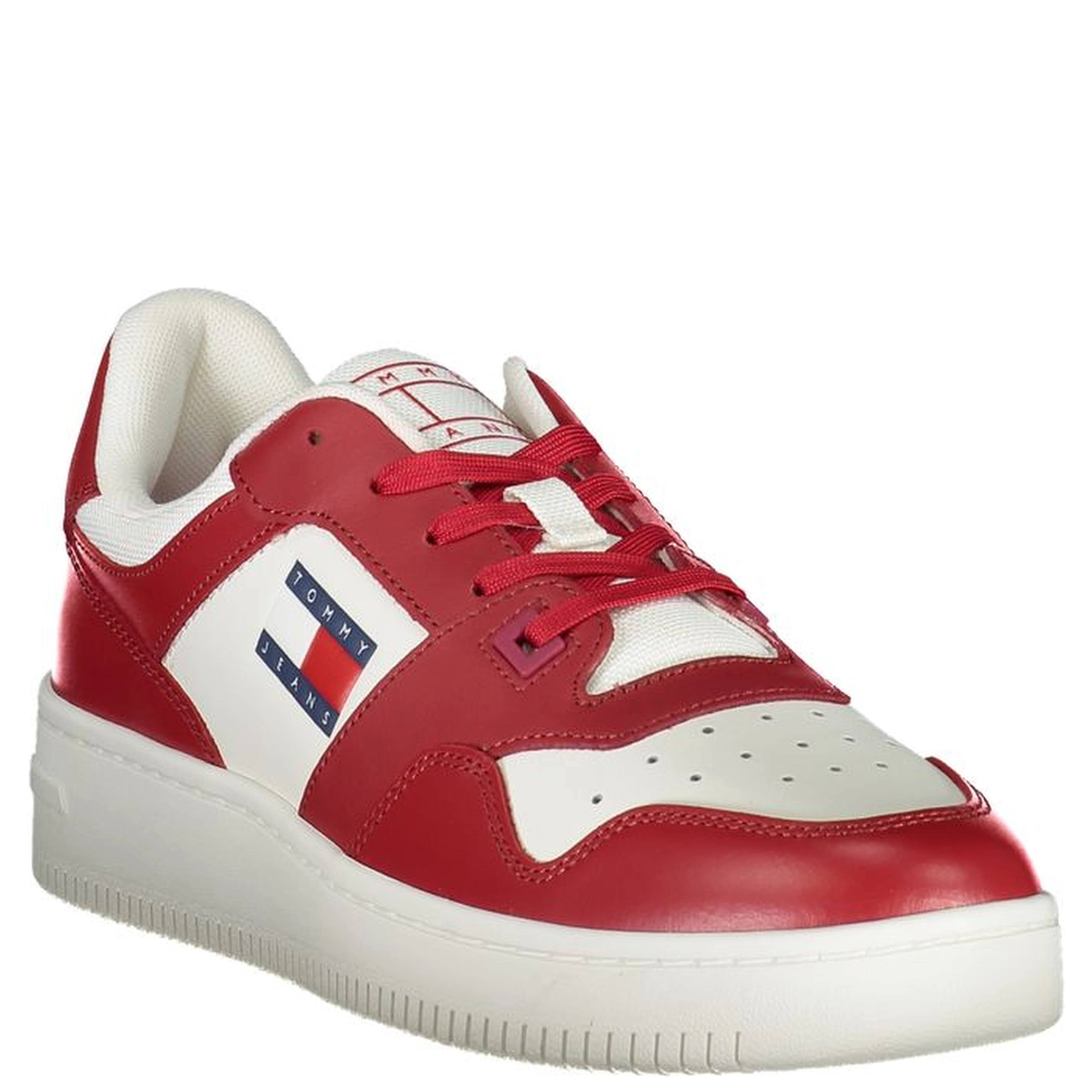 Low-top sneakers in a red and white colorway
