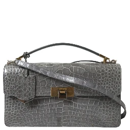 Gray Exotic Leather Medium Shoulder Hand Purse Bag