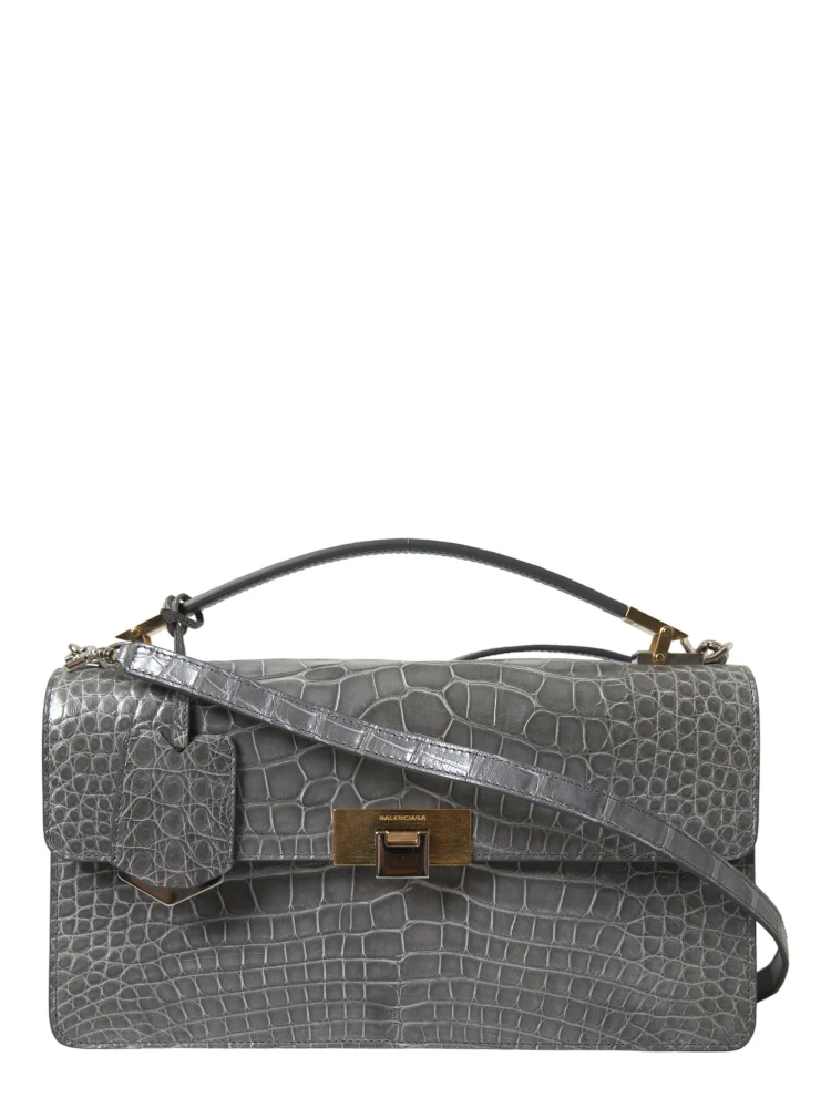 Gray Exotic Leather Medium Shoulder Hand Purse Bag