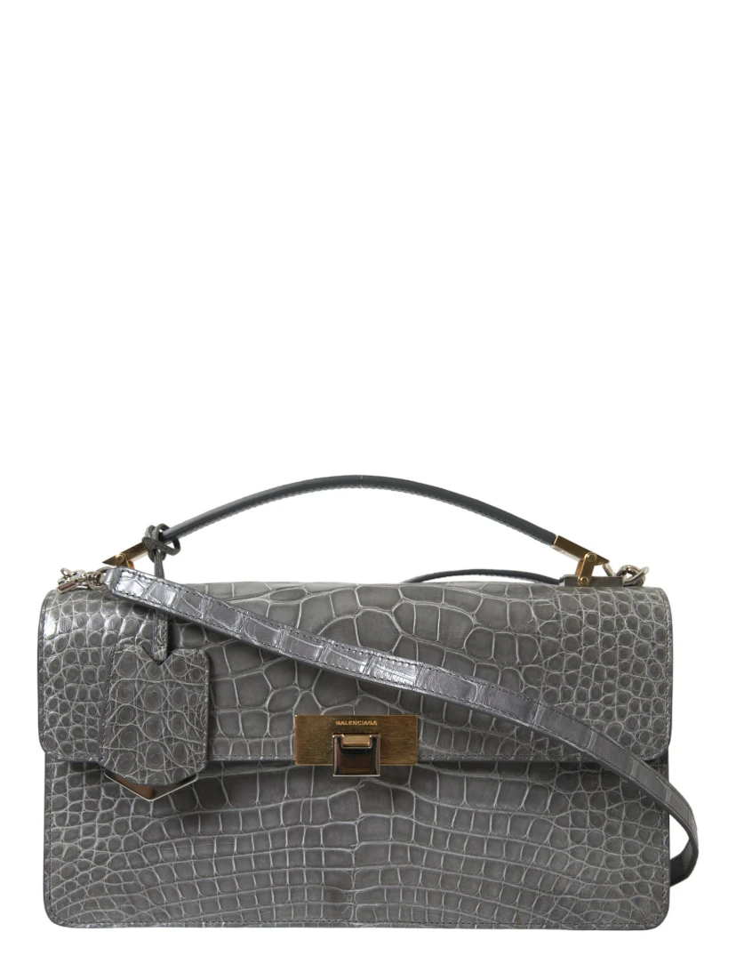 Gray Exotic Leather Medium Shoulder Hand Purse Bag