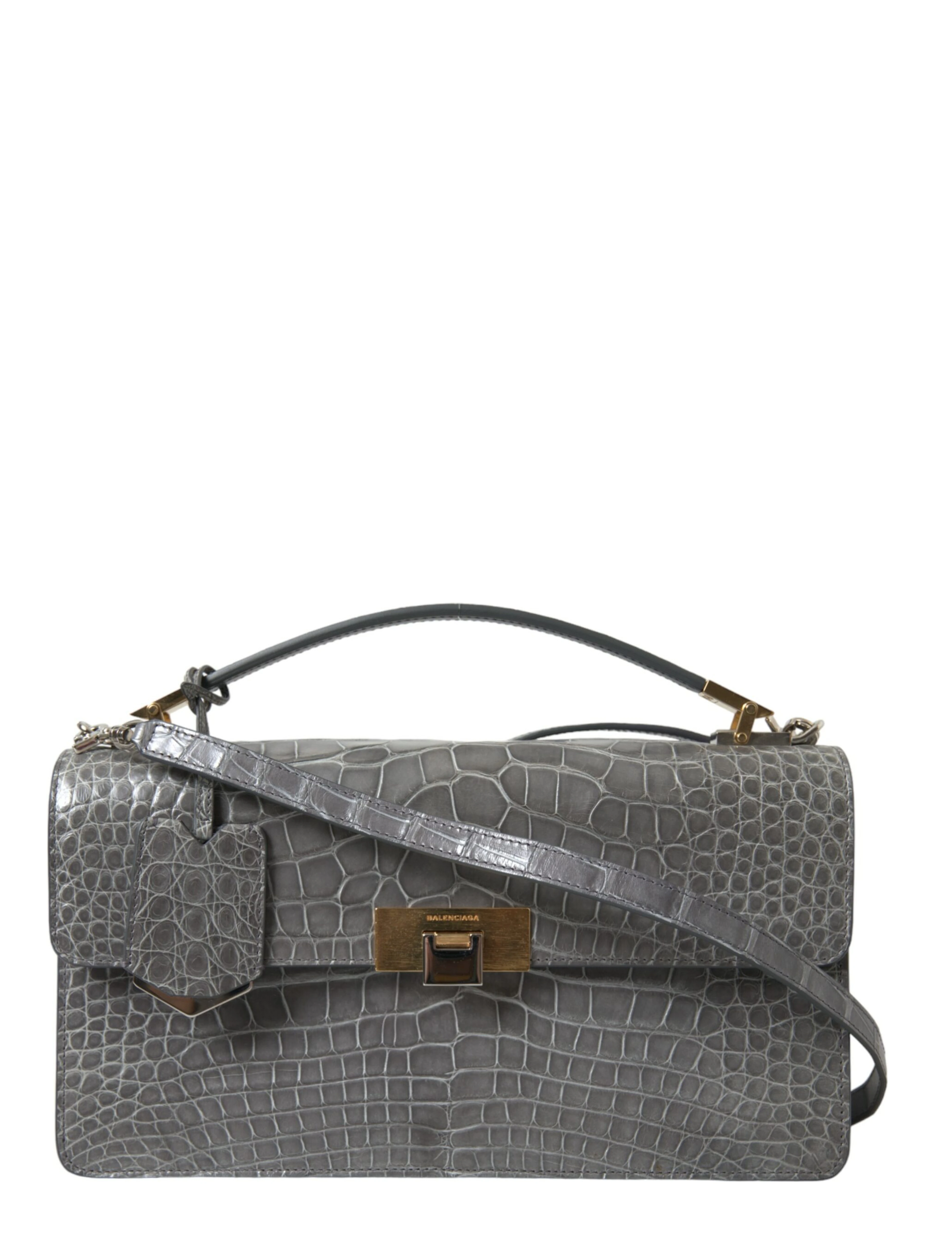Gray Exotic Leather Medium Shoulder Hand Purse Bag