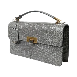 Gray Exotic Leather Medium Shoulder Hand Purse Bag