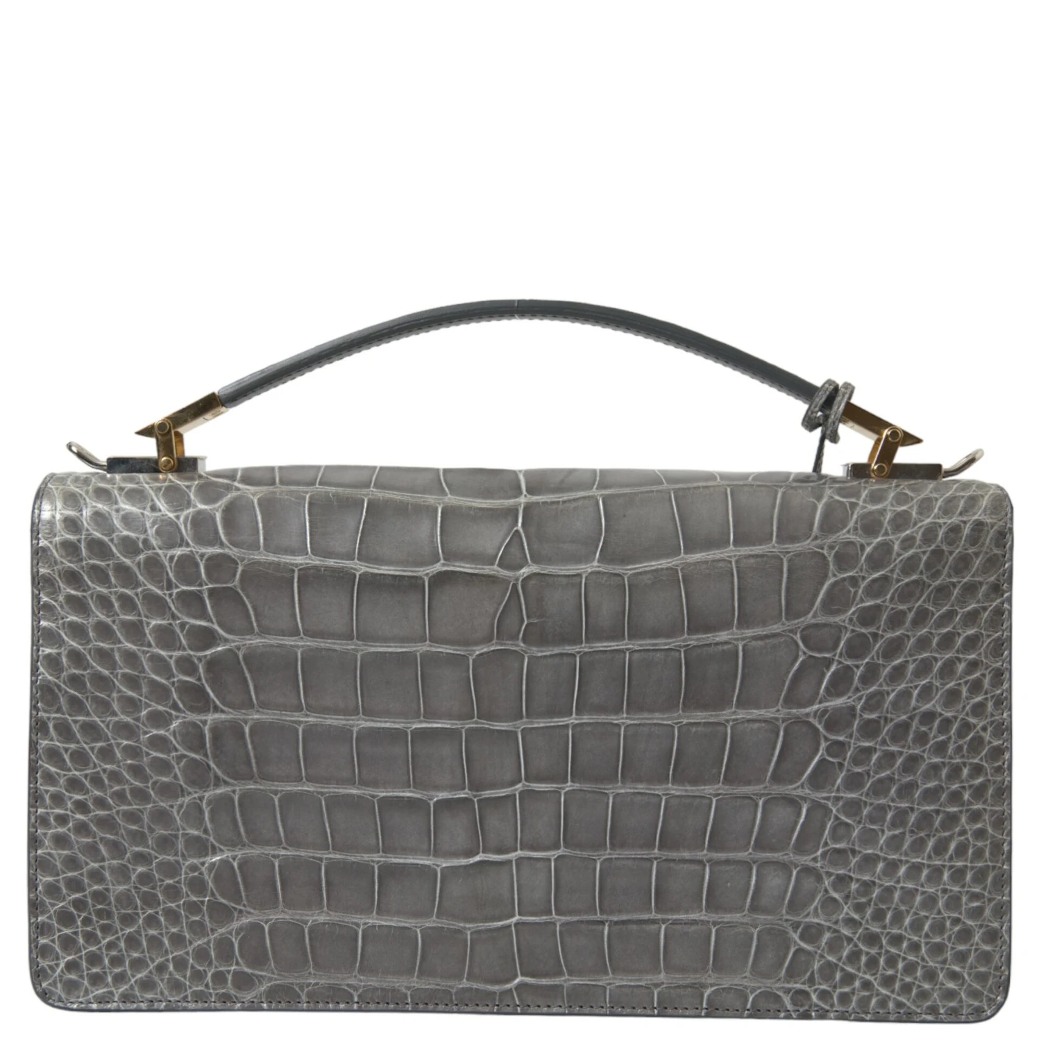 Gray Exotic Leather Medium Shoulder Hand Purse Bag